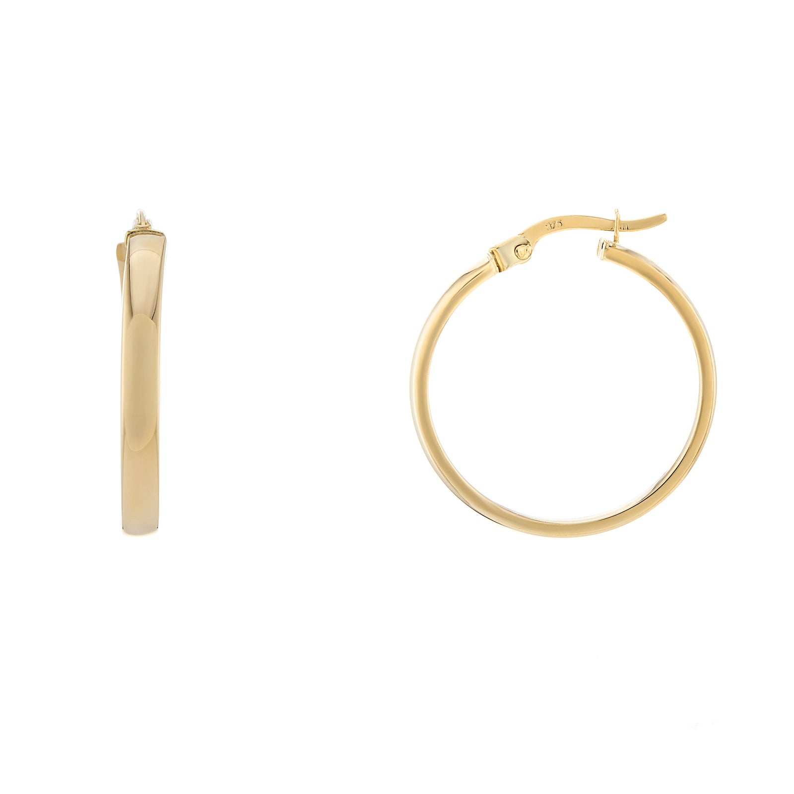 9ct gold 20mm plain hoop earrings