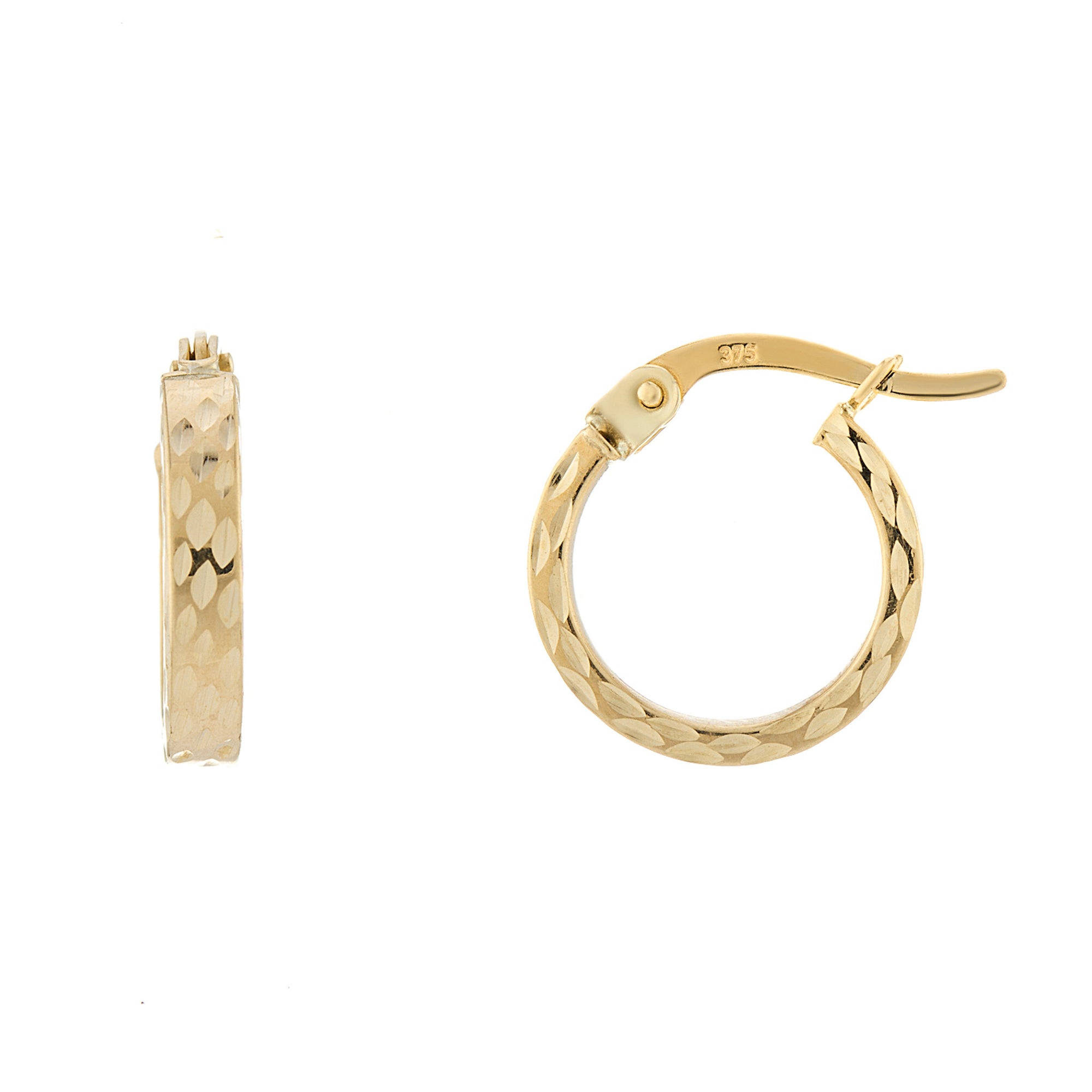 9ct gold 10mm square diamond-cut hoop earrings