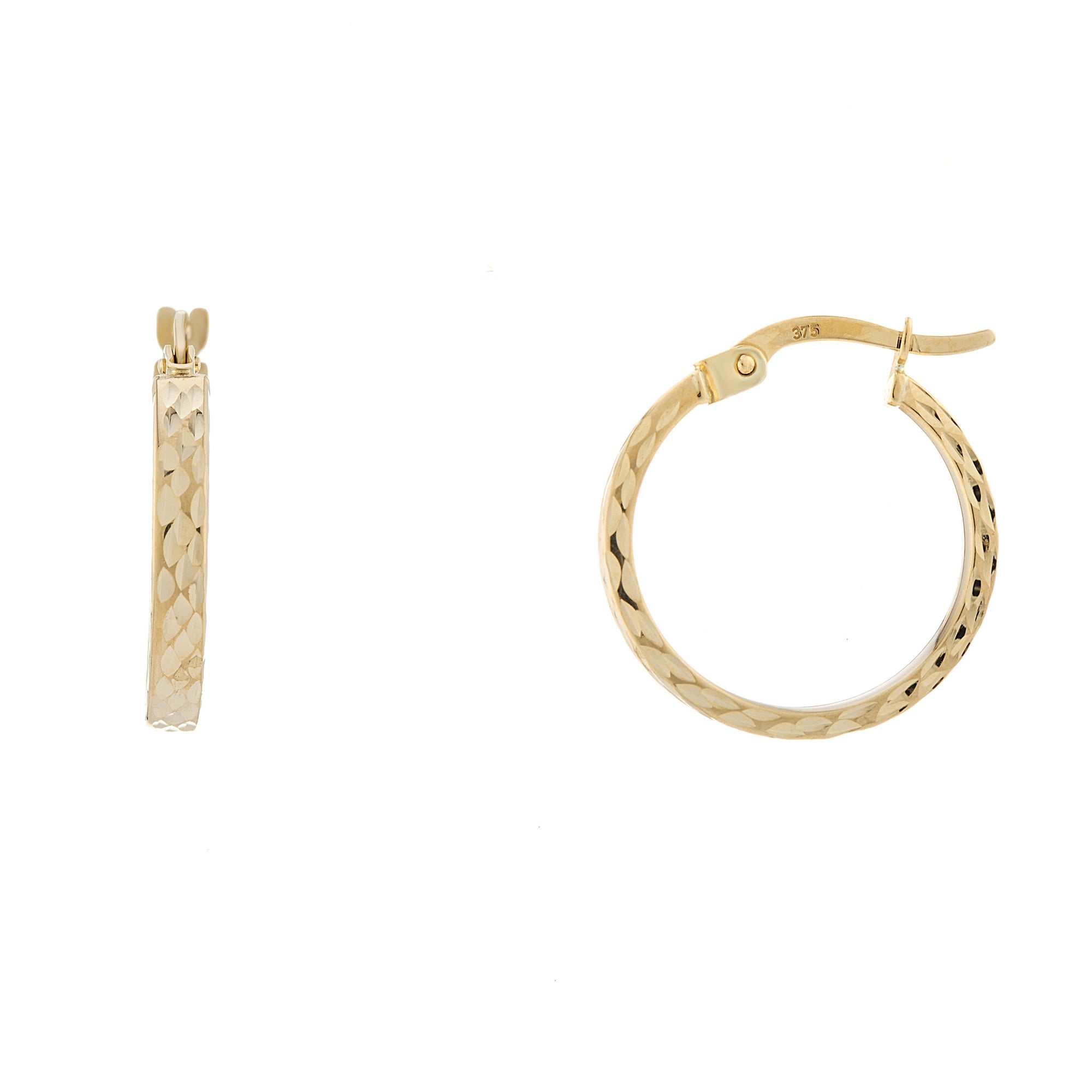 9ct gold 15mm square diamond-cut hoop earrings