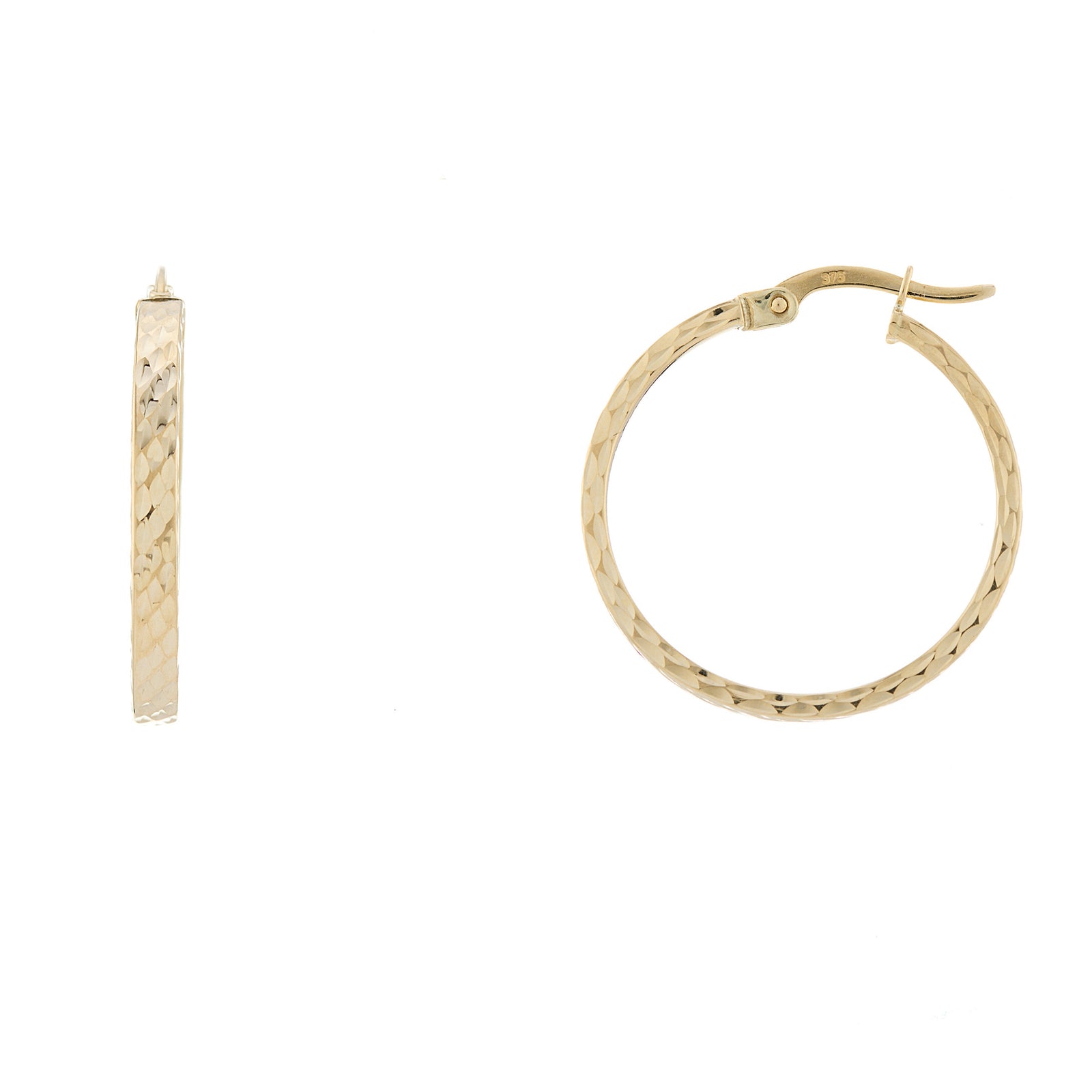 9ct gold 20mm square diamond-cut hoop earrings