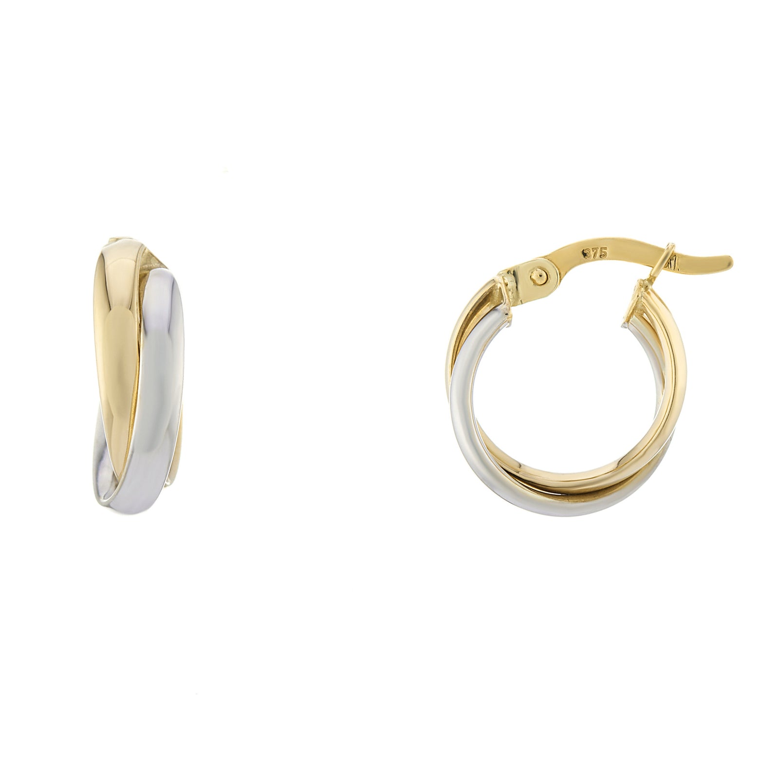 9ct two colour gold 10mm hoop earrings