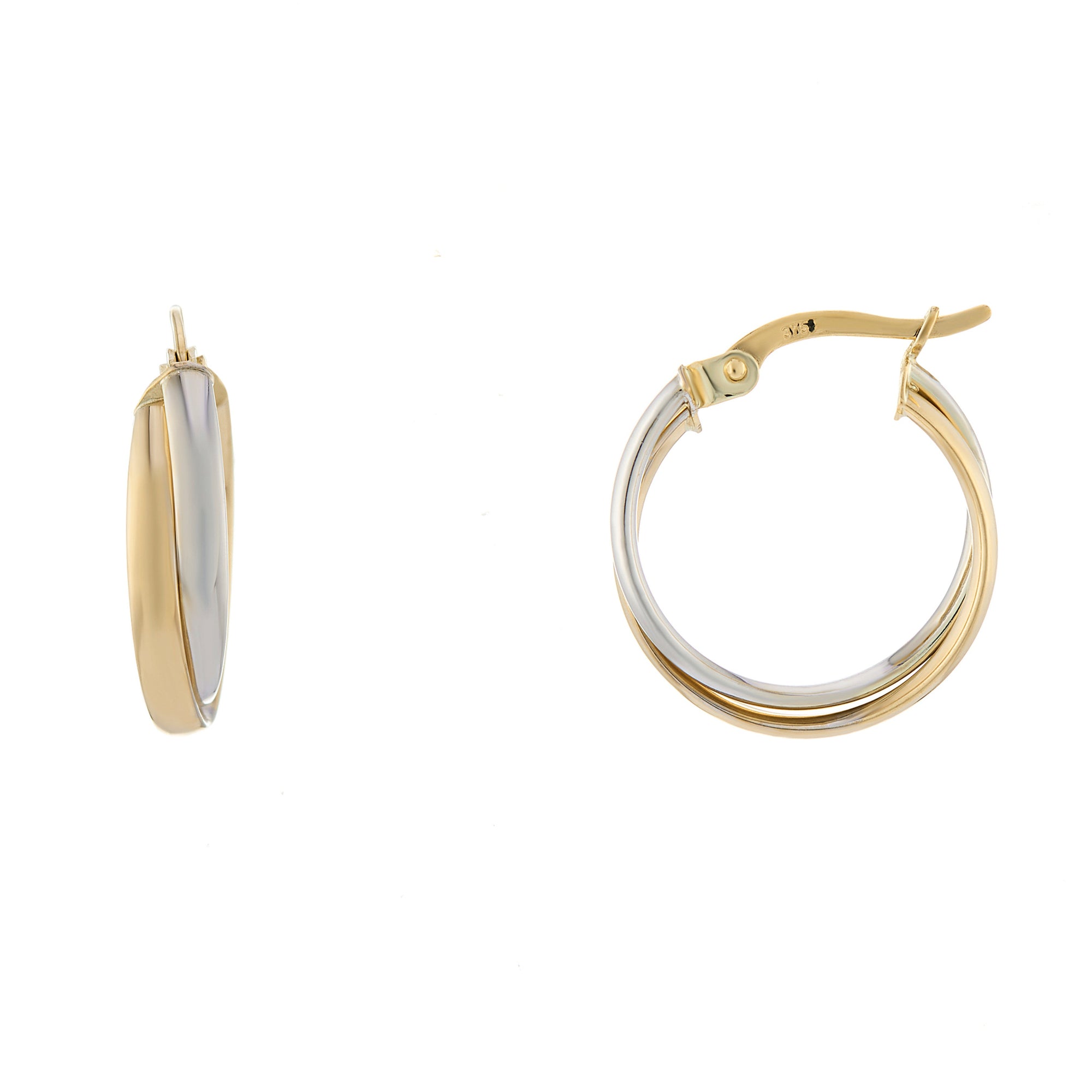 9ct two colour gold 15mm hoop earrings