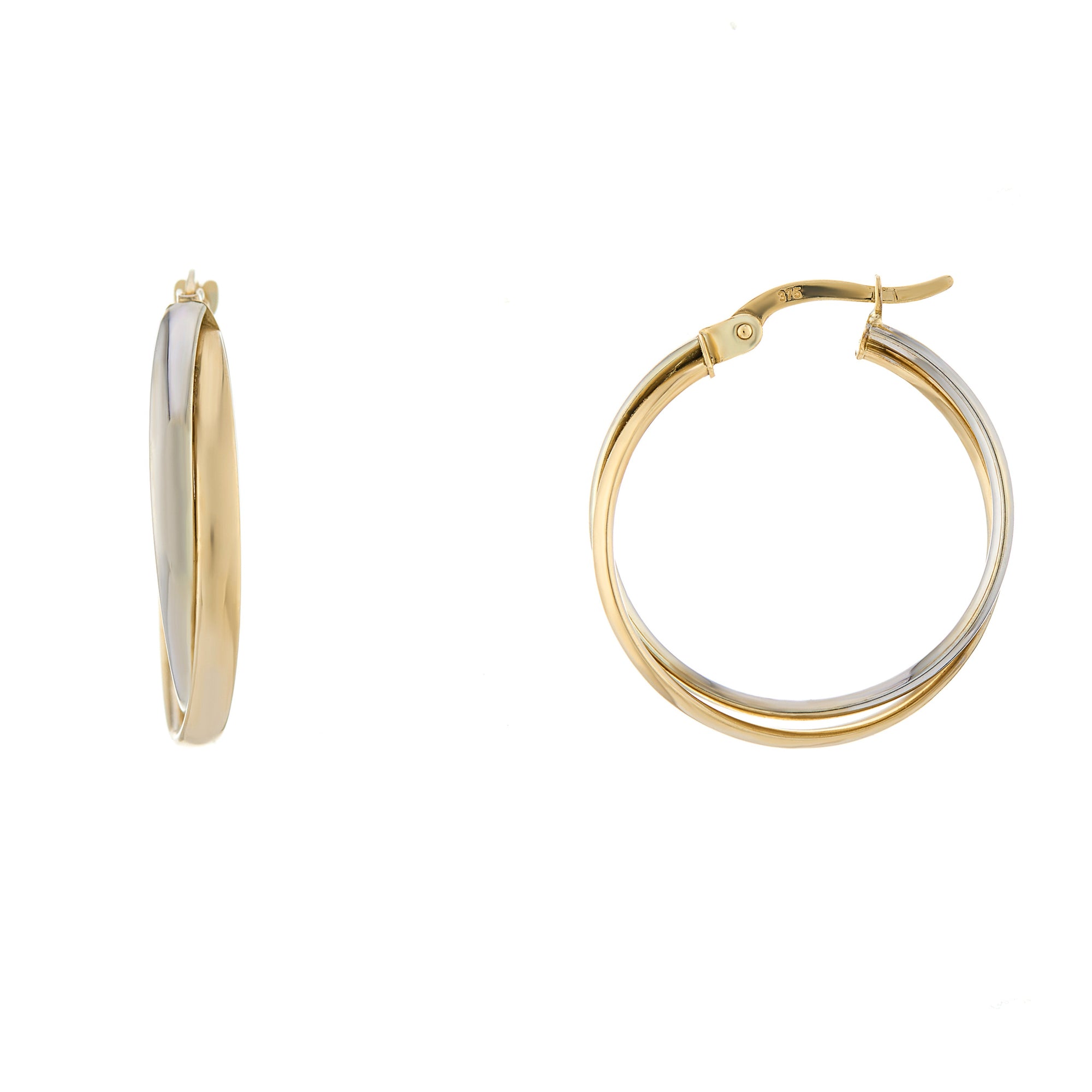9ct two colour gold 20mm hoop earrings