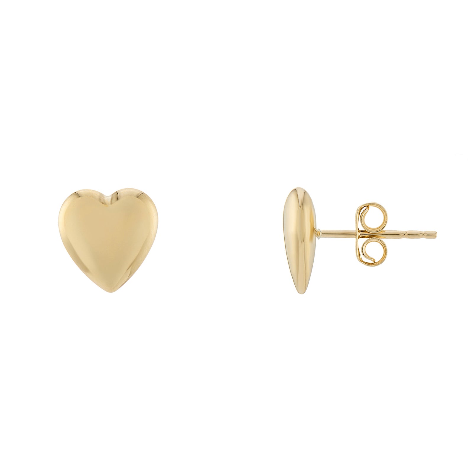 9ct gold 10mm plain heart stud earrings