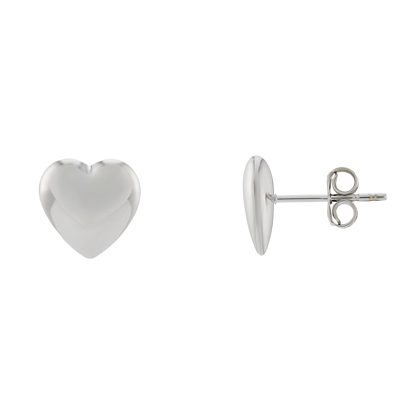 9ct white gold 10mm plain heart stud earrings