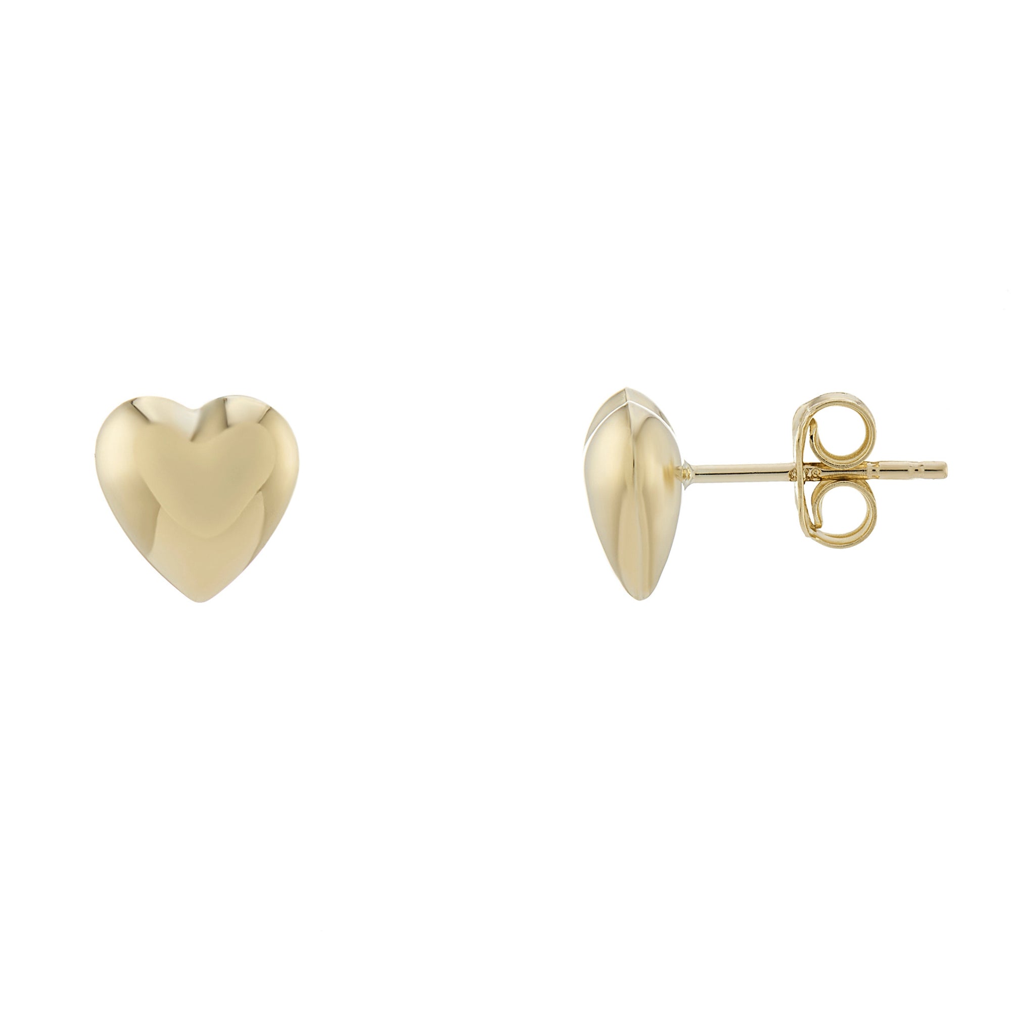9ct gold 9mm plain heart stud earrings
