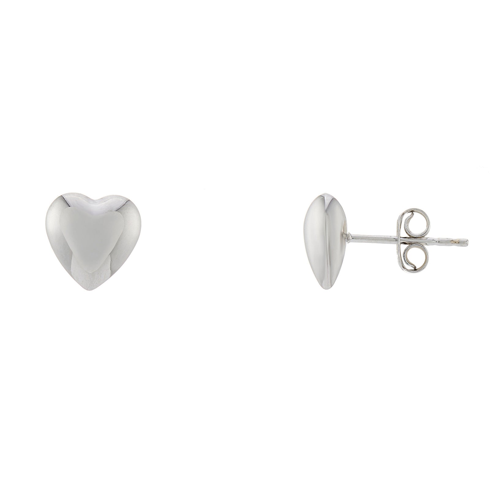 9ct white gold 9mm plain heart stud earrings
