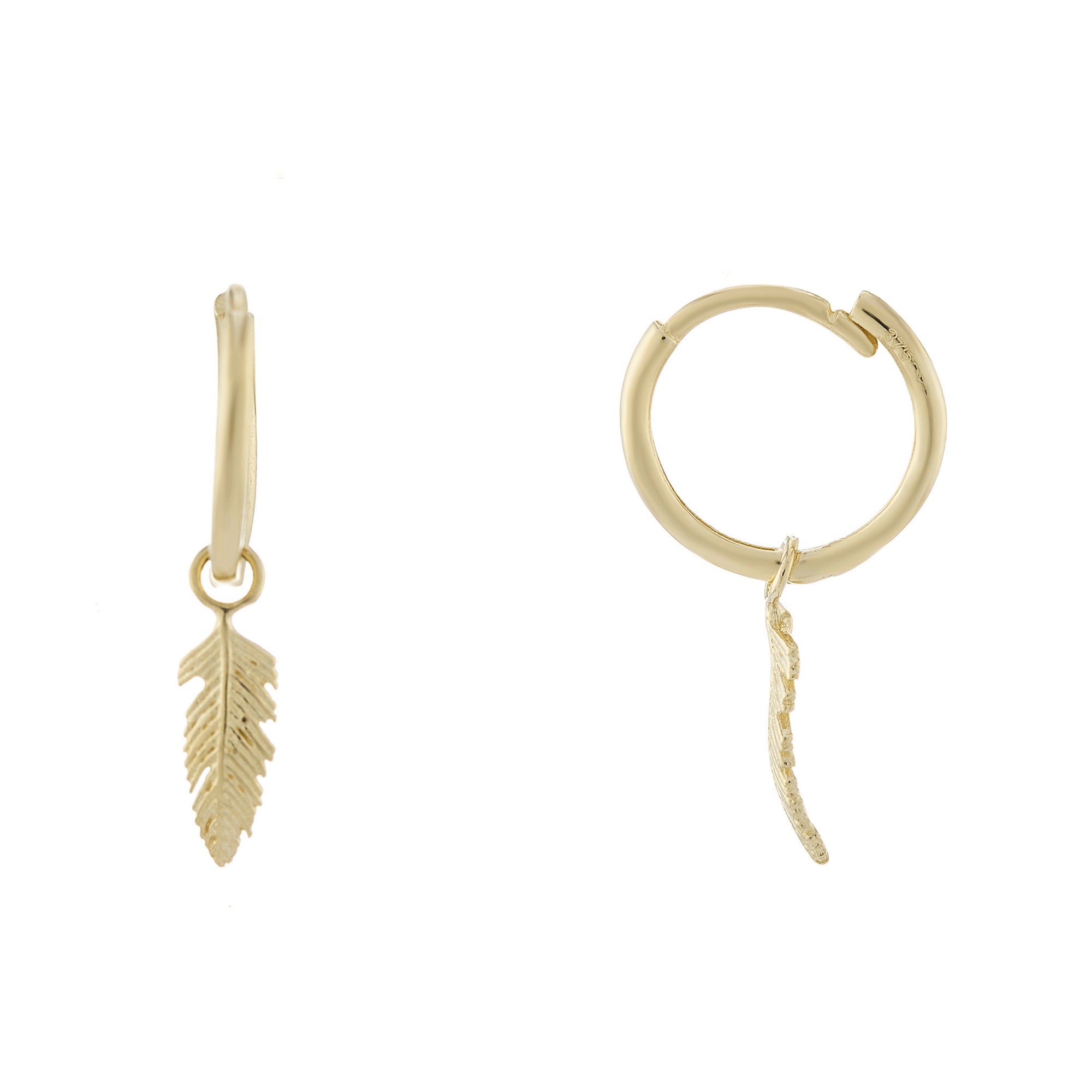 9ct gold hoop earrings with leaf drop