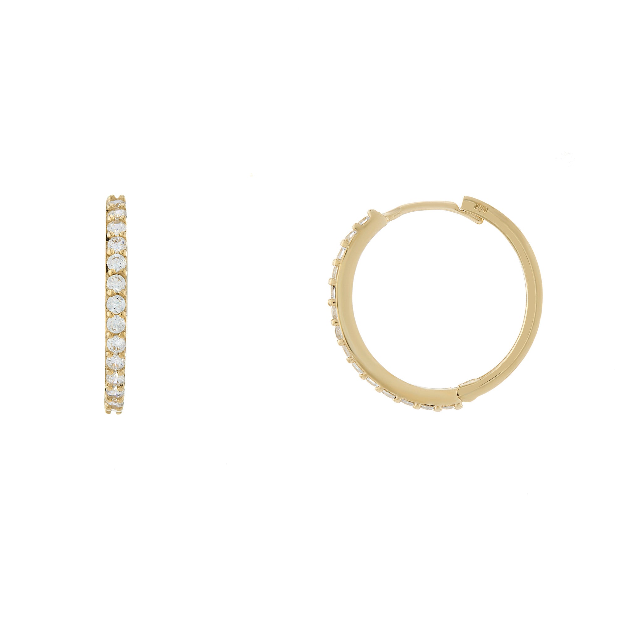 9ct gold 1.80mm x 15.00mm gold cz hoop earrings