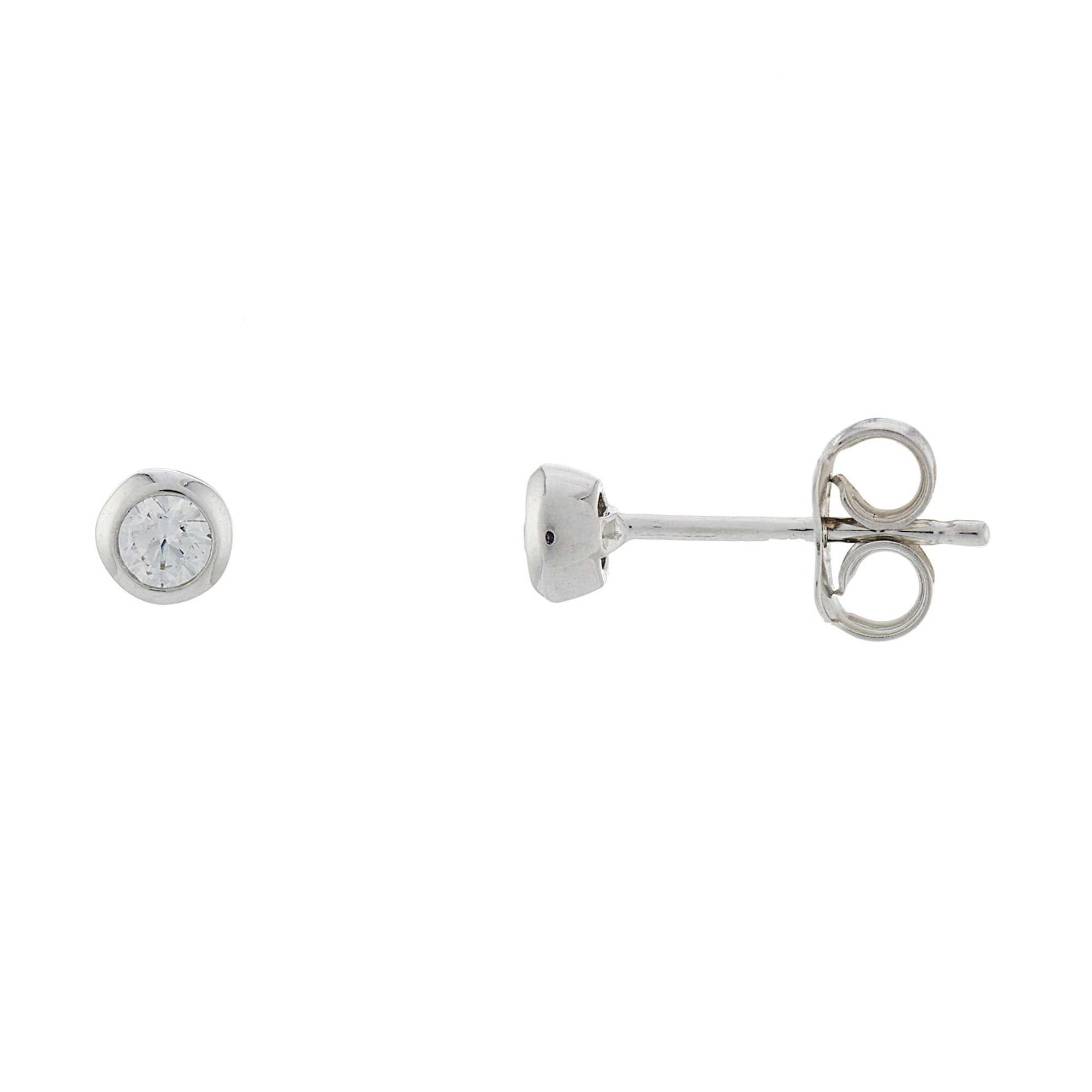 9ct white gold 4mm cz bouton stud earrings (total width)