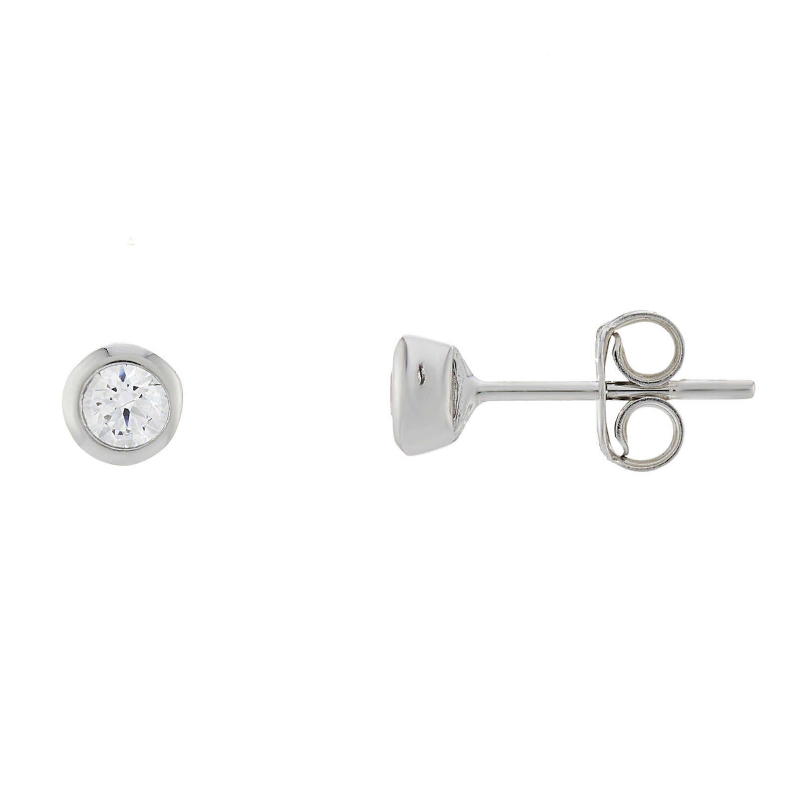 9ct white gold 5mm cz bouton stud earrings (total width)