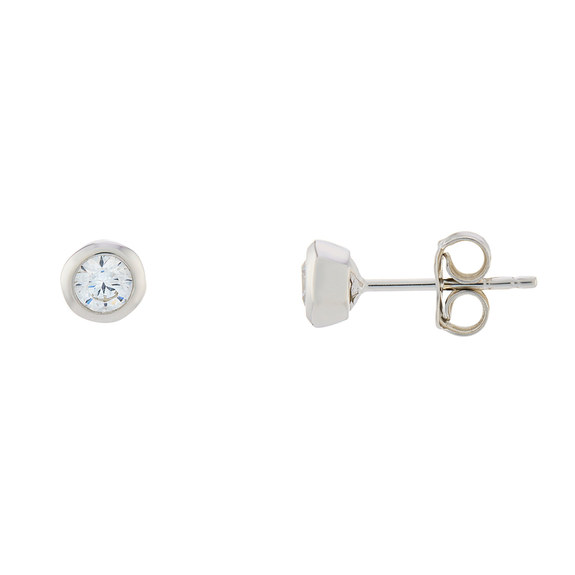 9ct white gold 6mm cz bouton stud earrings (total width)