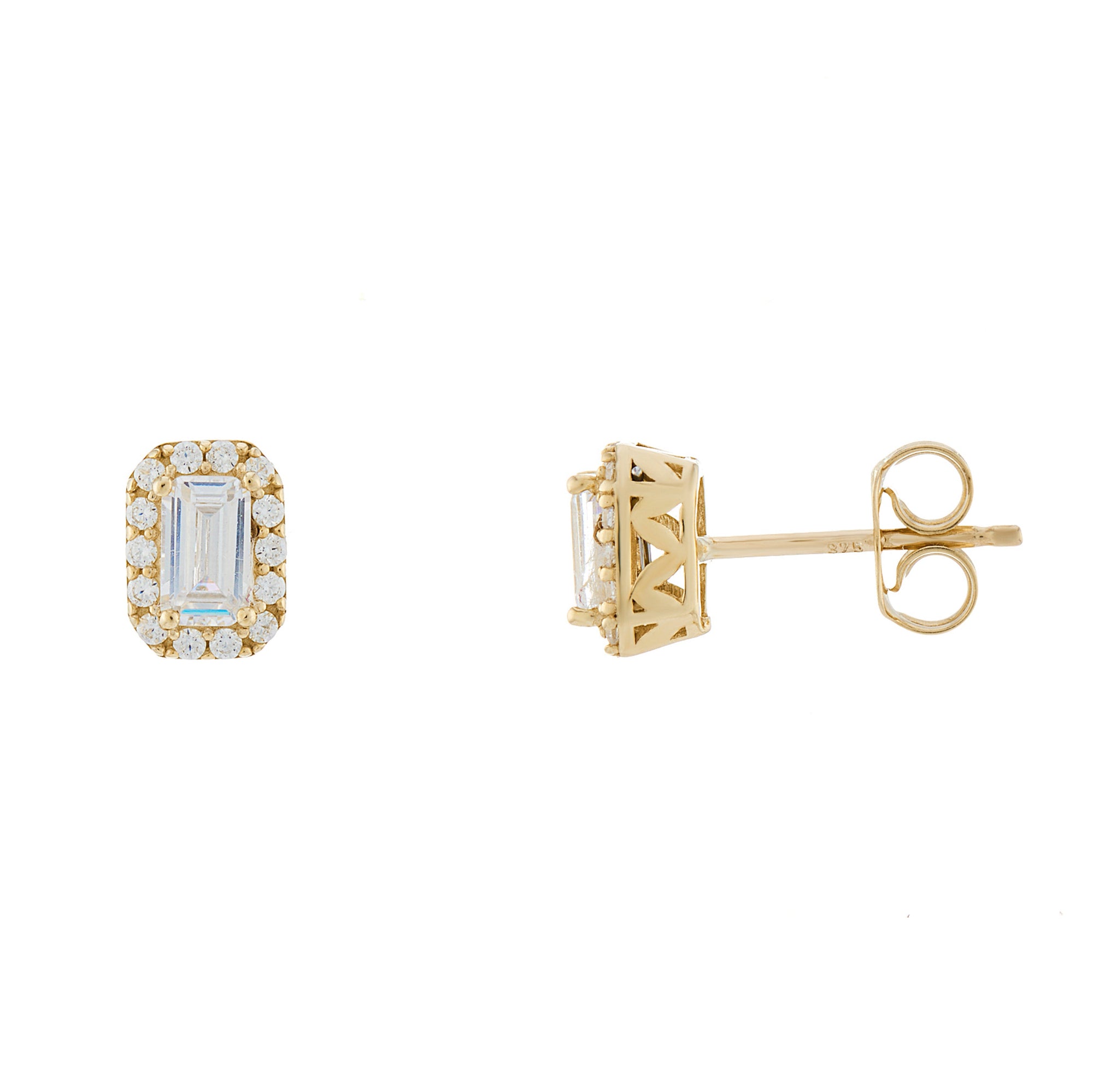 9ct gold rectangular cz & cz cluster stud earrings