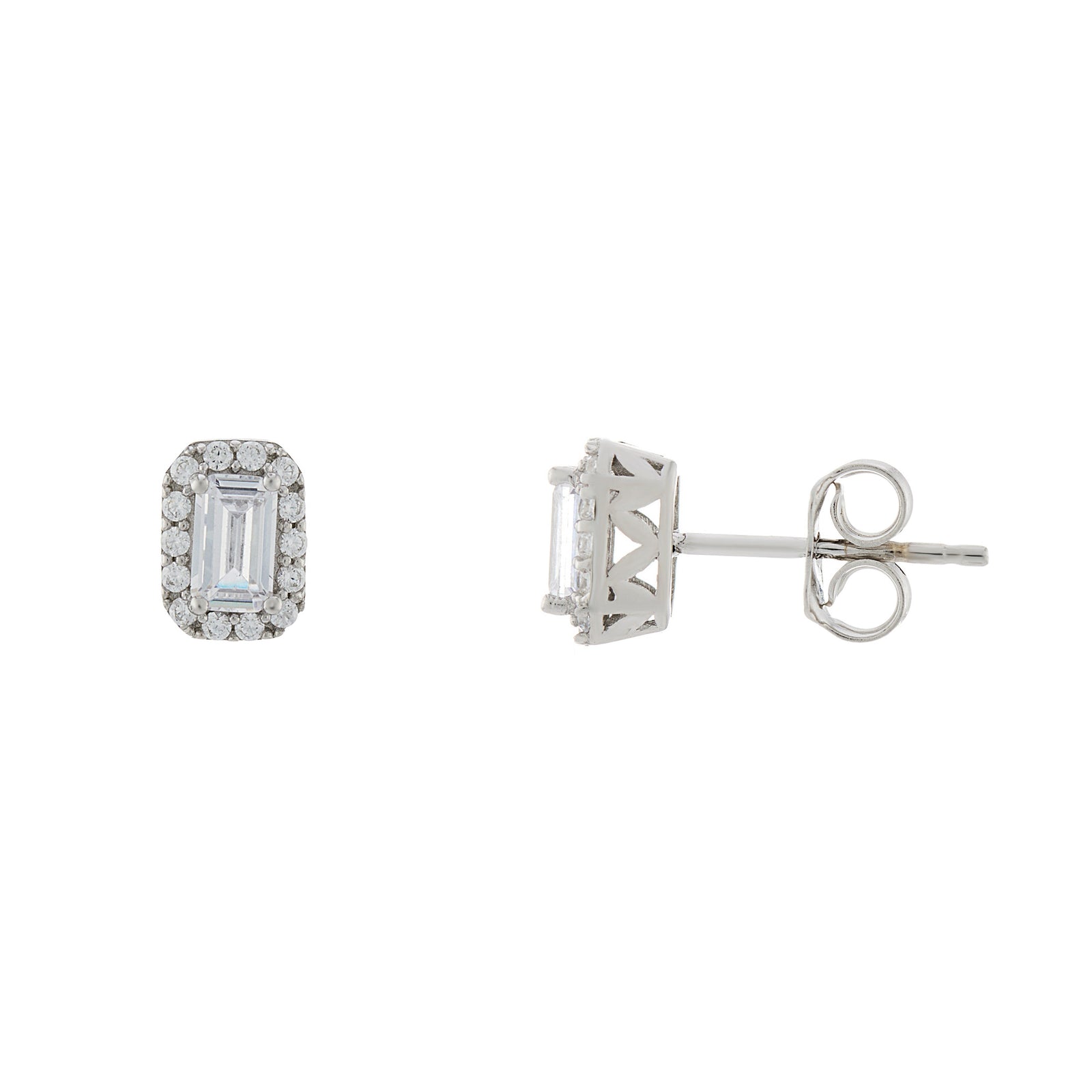 9ct white gold rectangular cz & cz cluster stud earrings