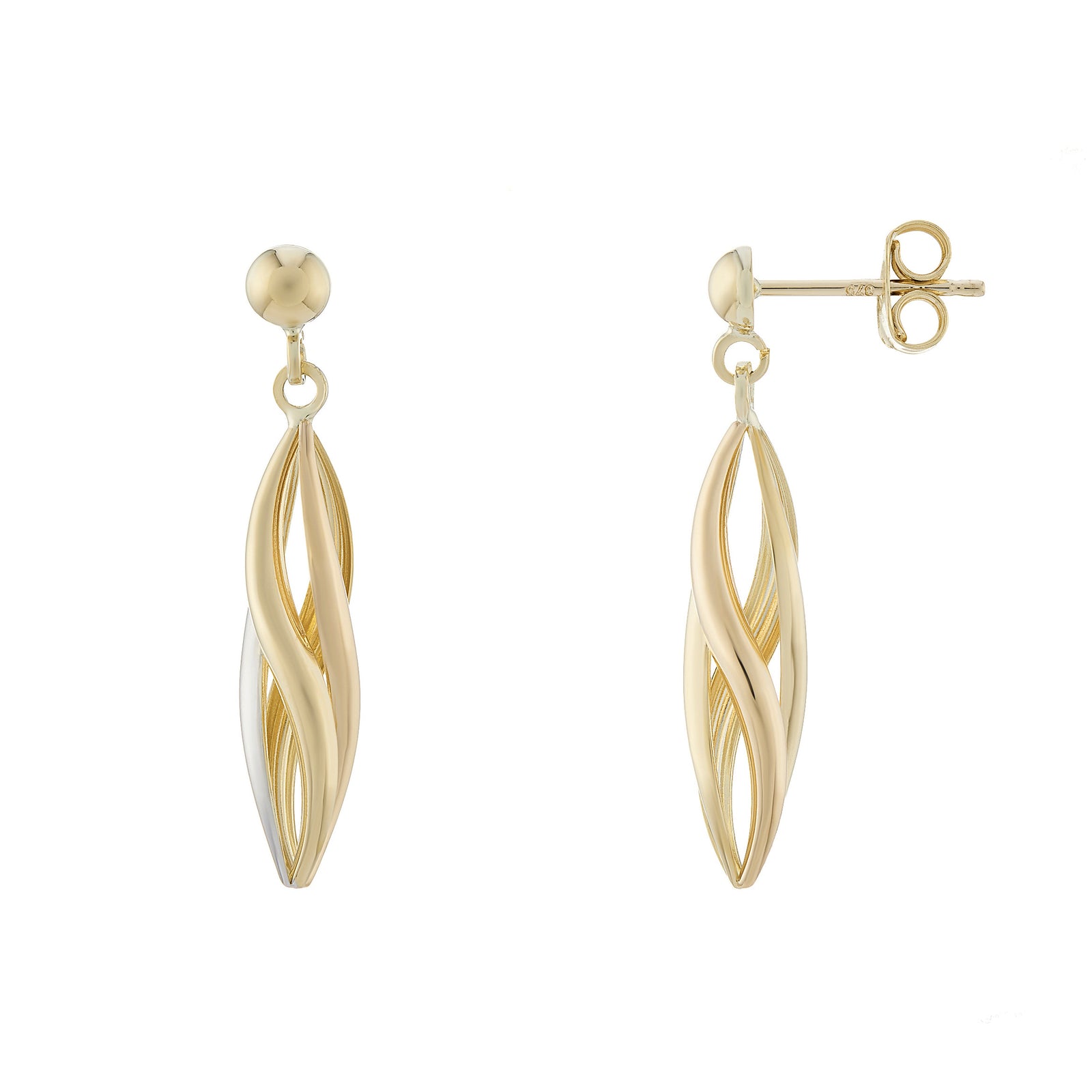 9ct gold 3 colour gold drop earrings
