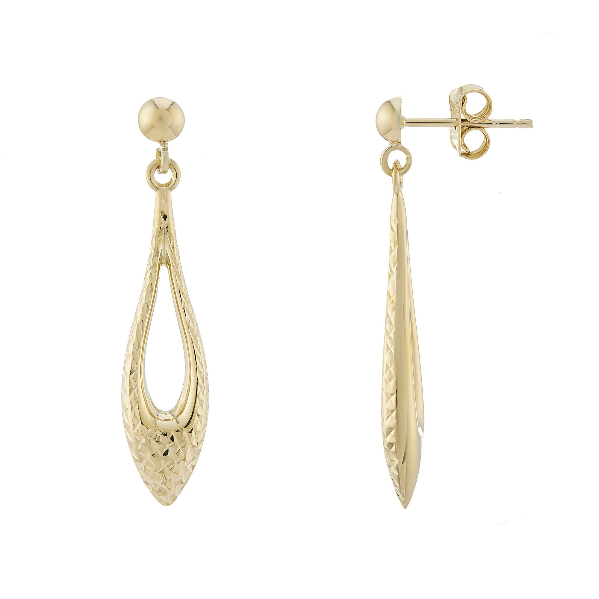 9ct gold diamond cut drop earrings