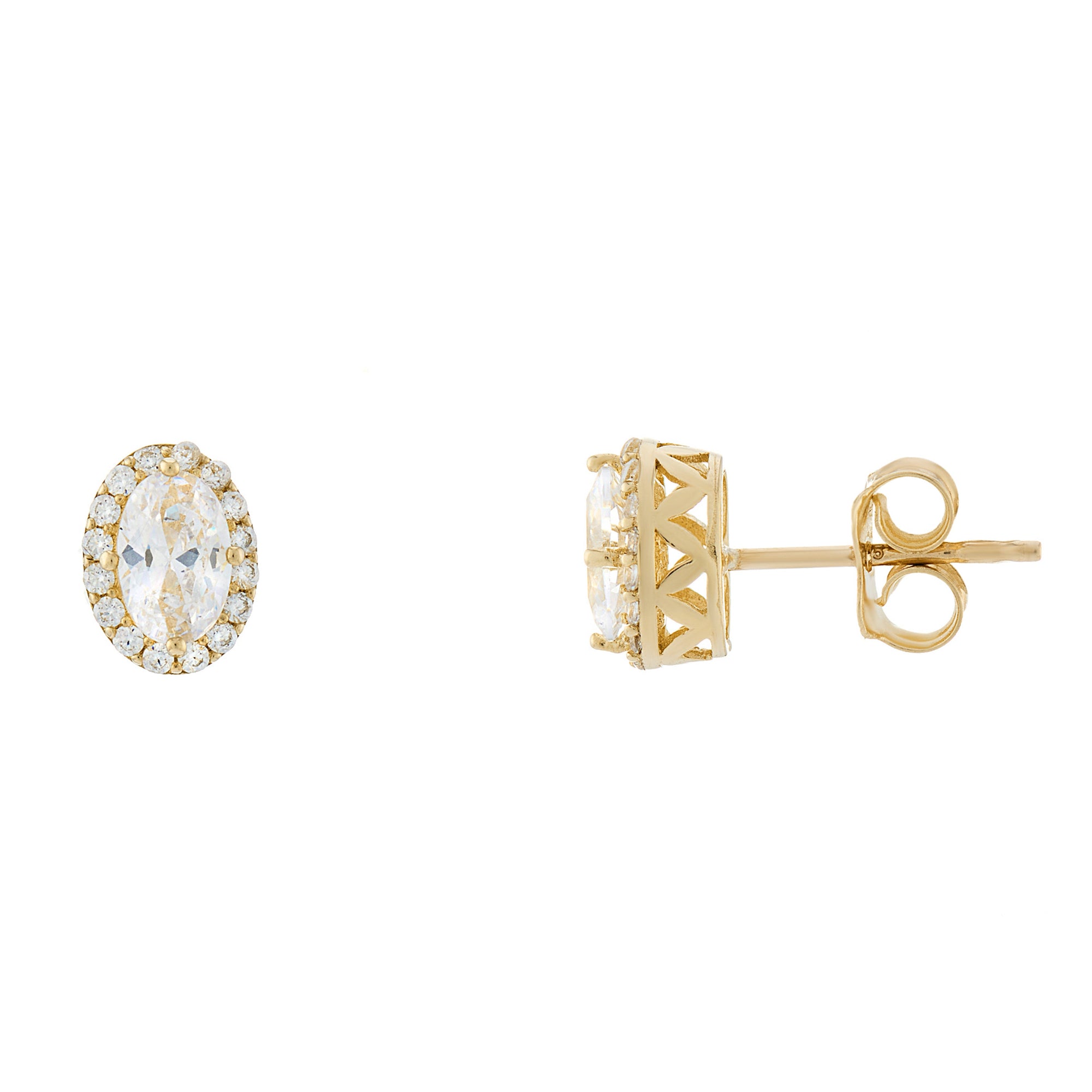 9ct gold oval cz & cz cluster stud earrings
