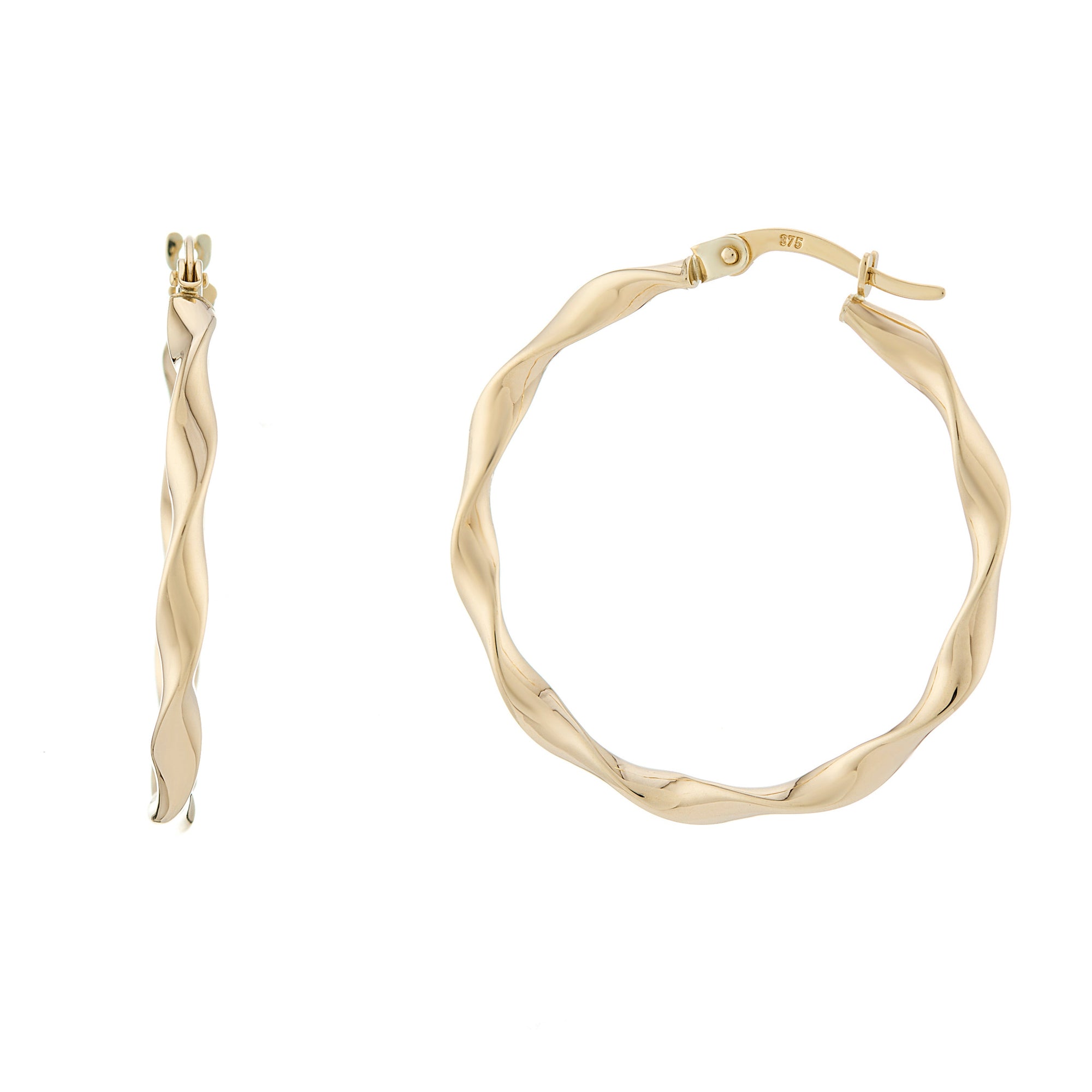 9ct gold 25mm  twisted hoop earrings
