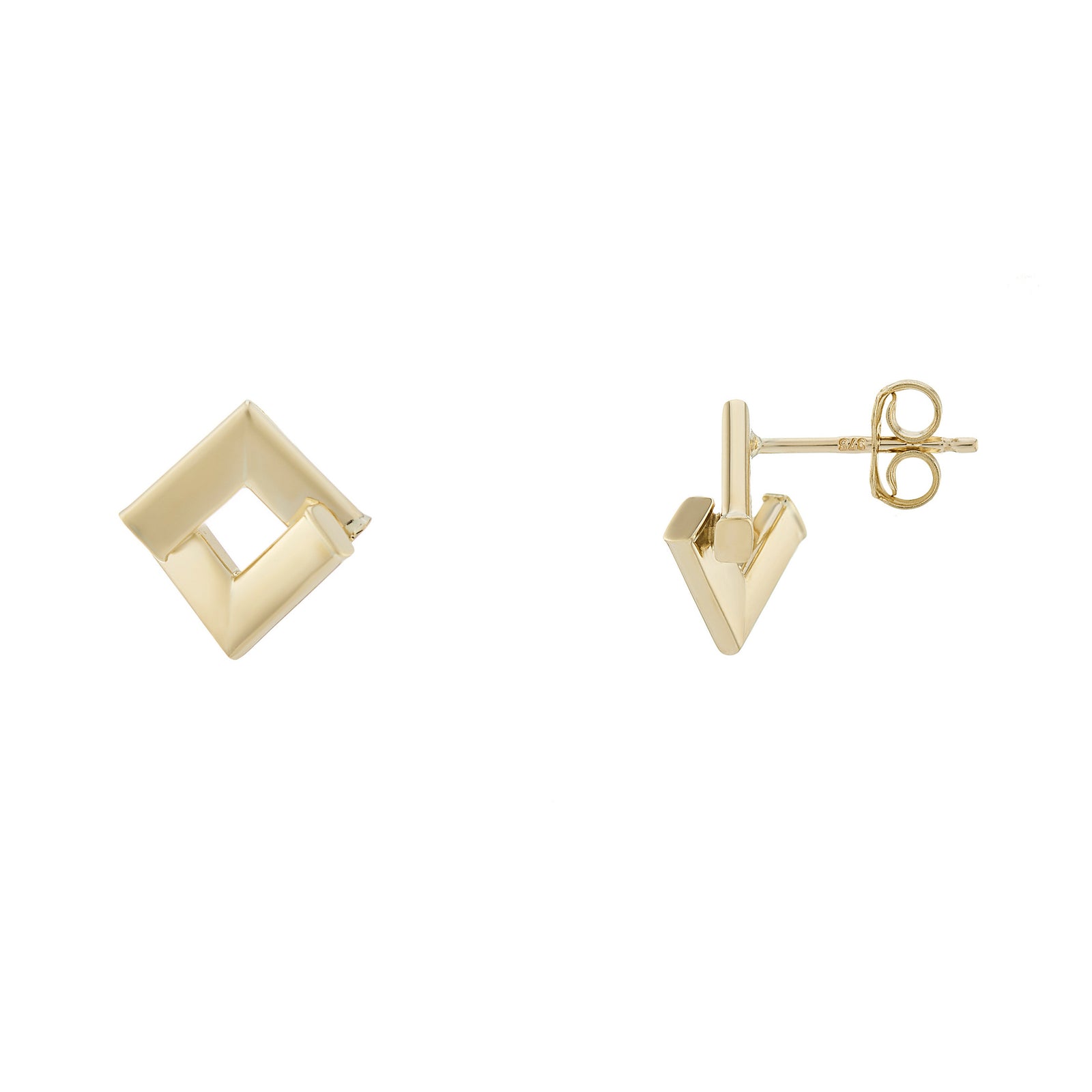9ct gold diamond shape stud earrings