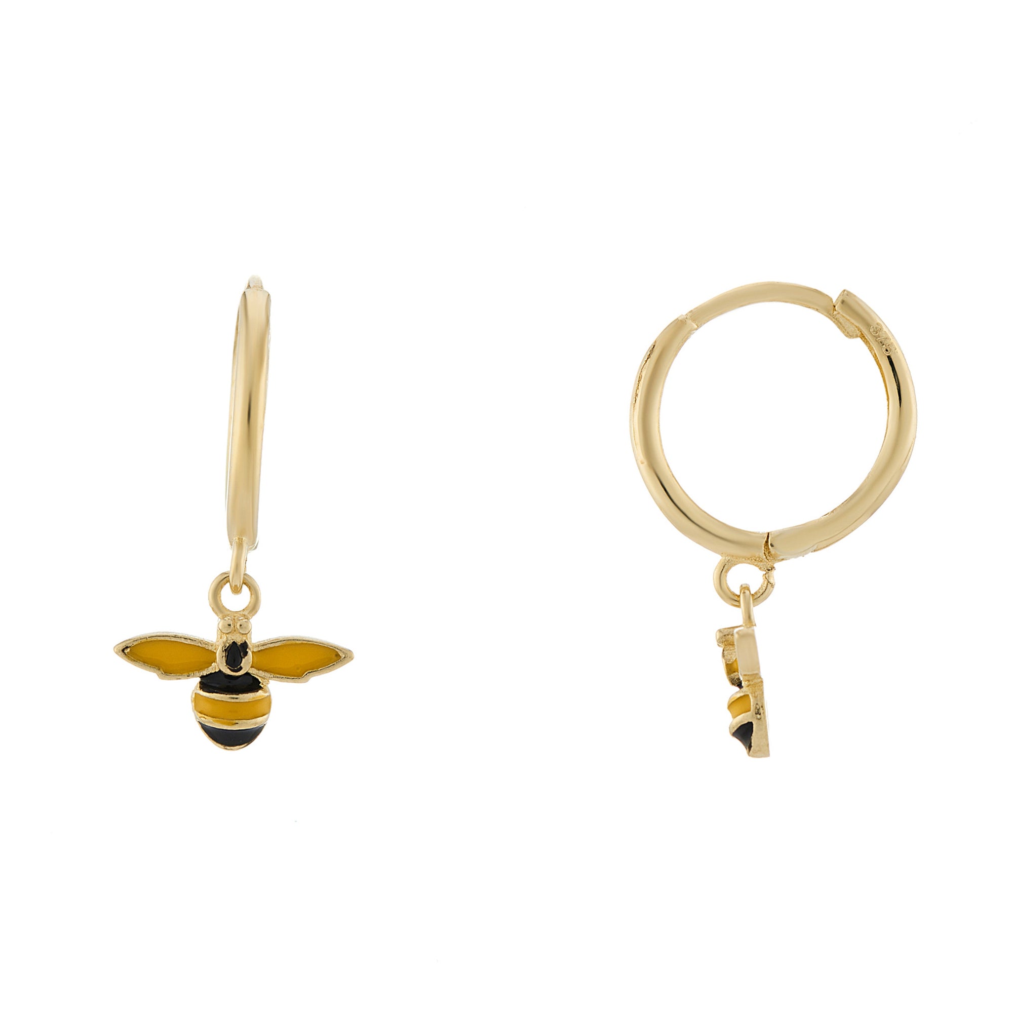 9ct gold hoop & bee earrings