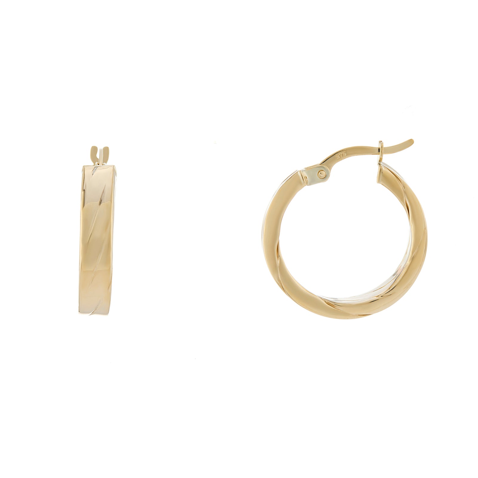 9ct gold 4.00mm x 15.0mm twisted square hoop earrings