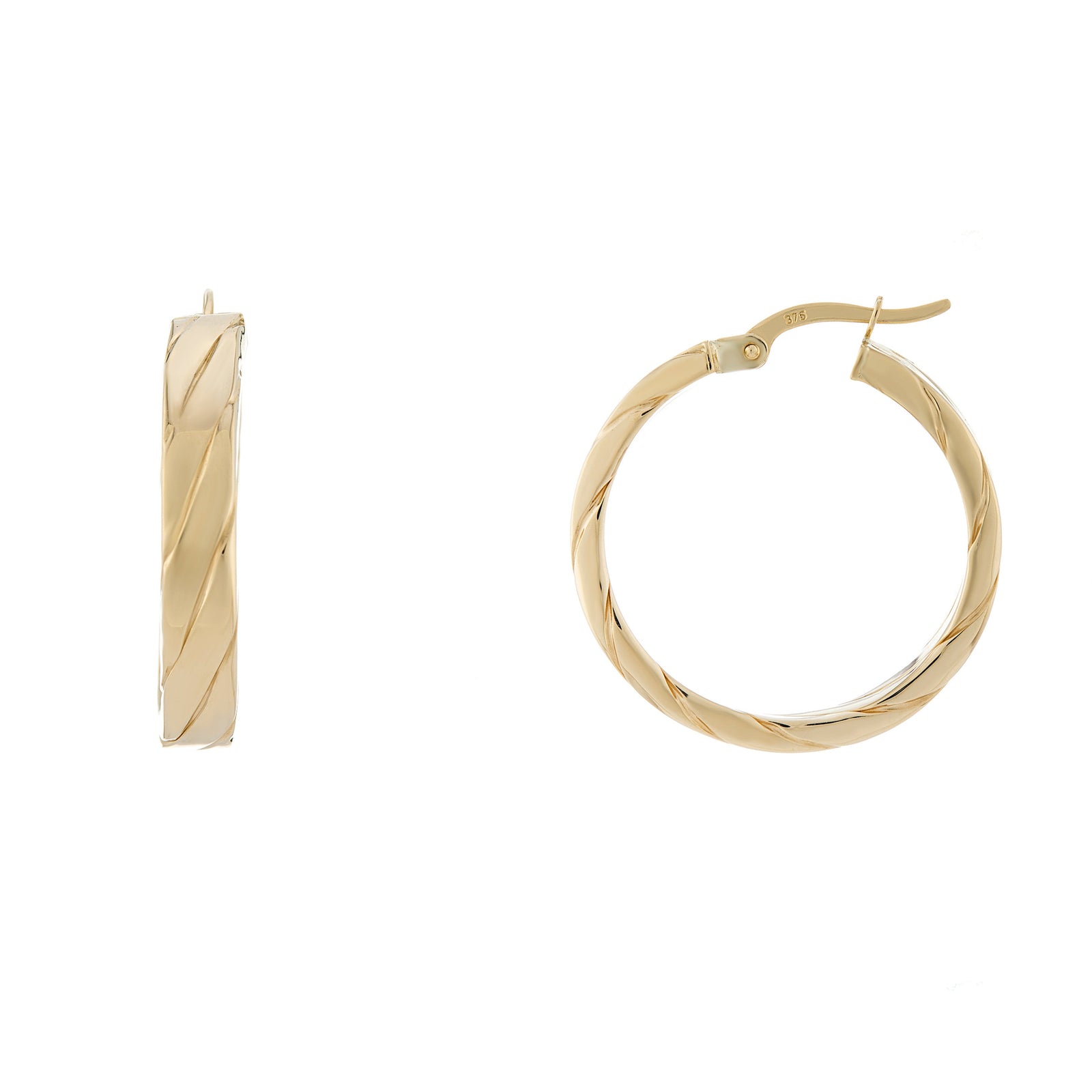 9ct gold 4.00mm x 20.0mm twisted square hoop earrings