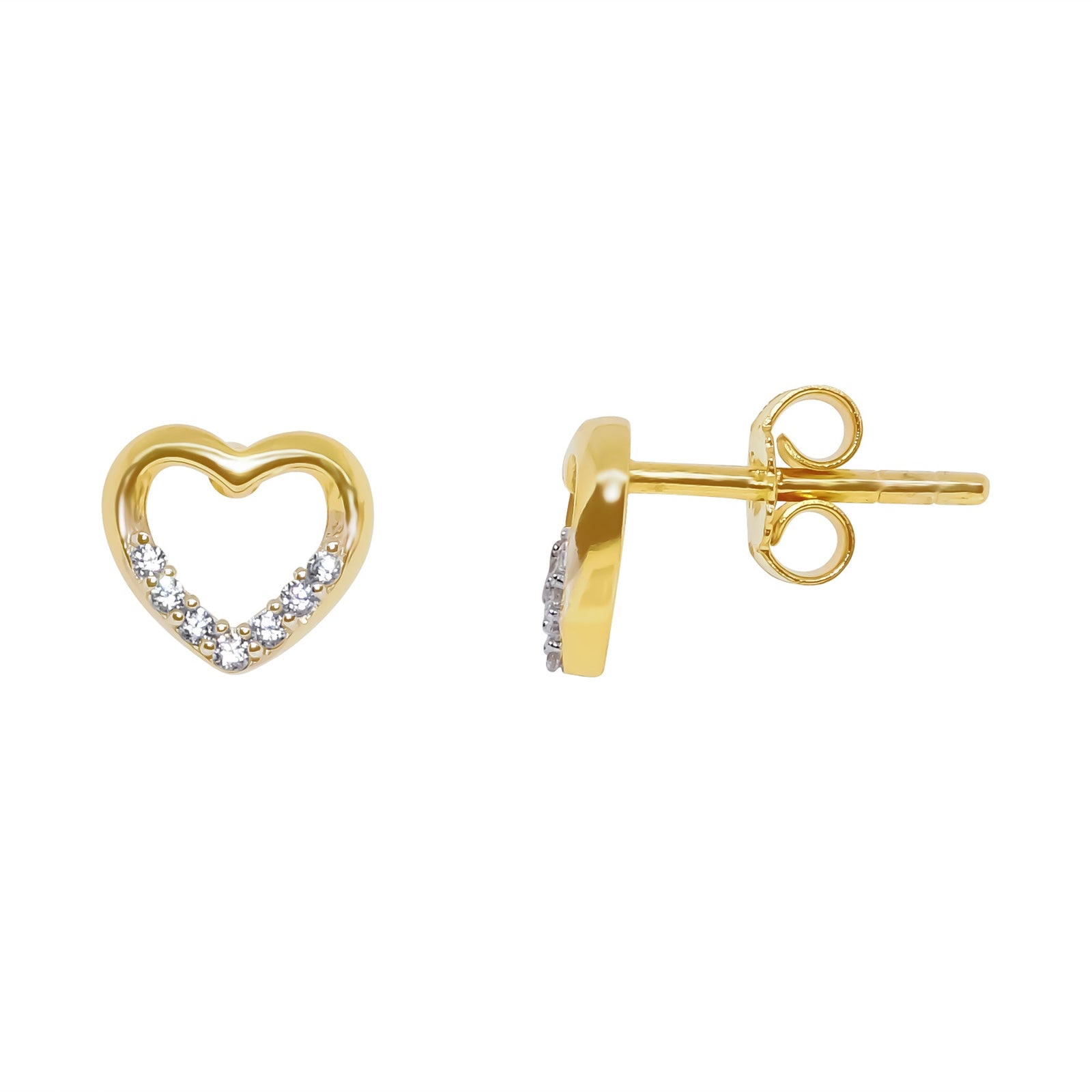 9ct gold cz heart stud earrings