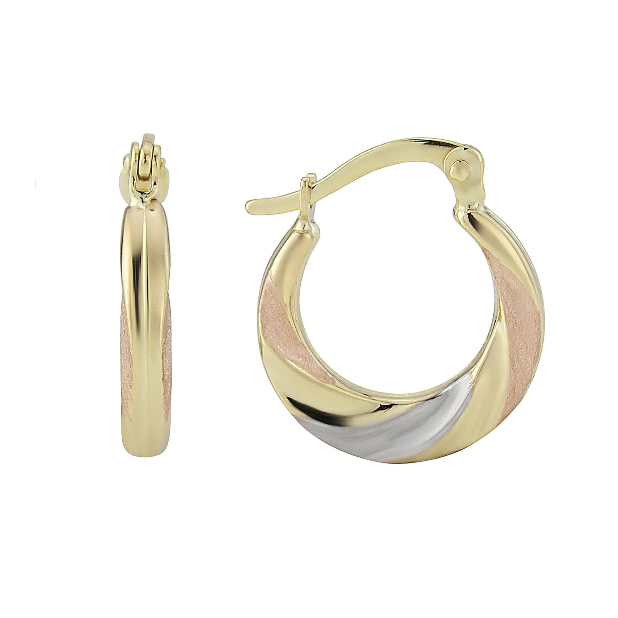 9ct gold 3 colour gold hoop earrings