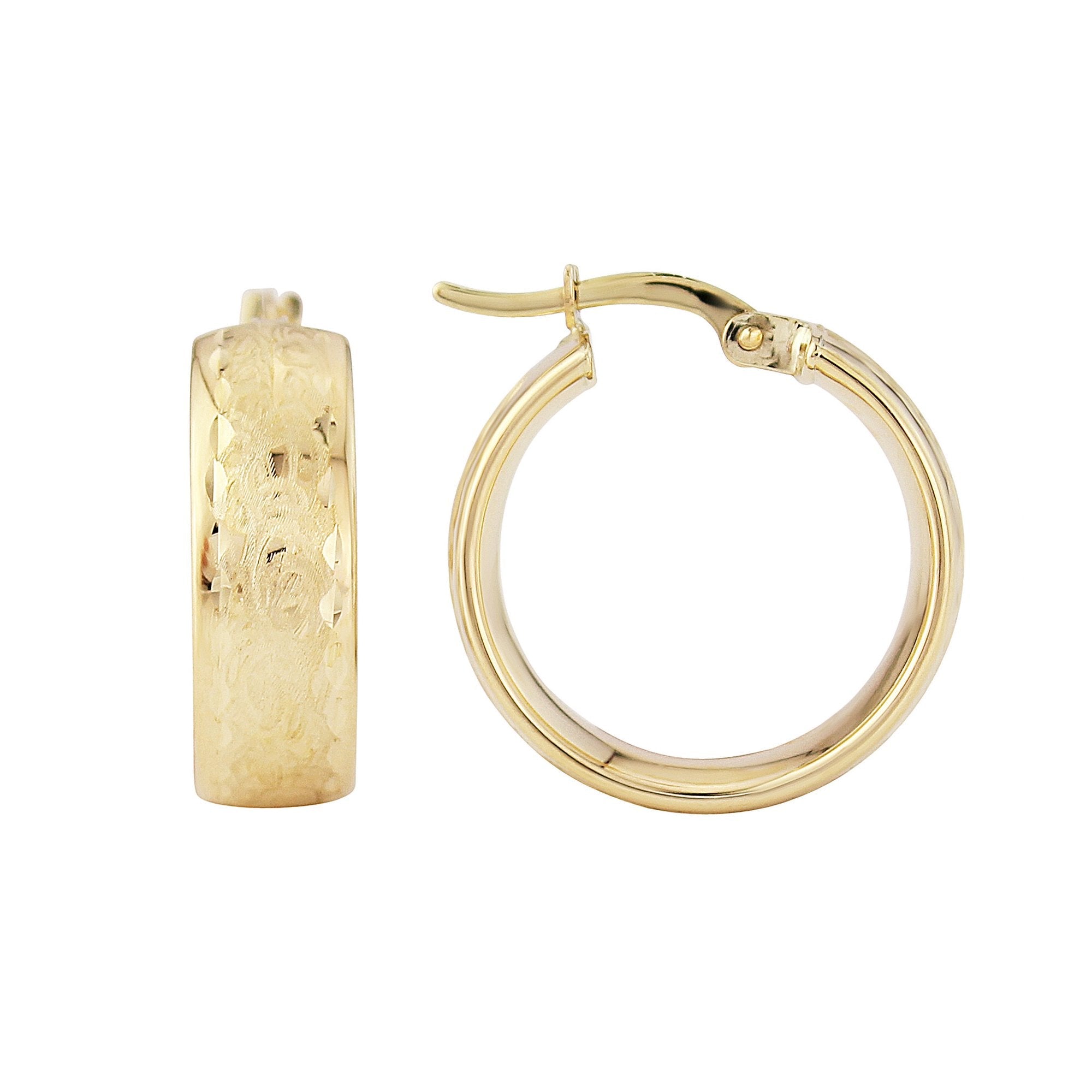 9ct gold 6.00mm x 15mm patterned hoop earrings