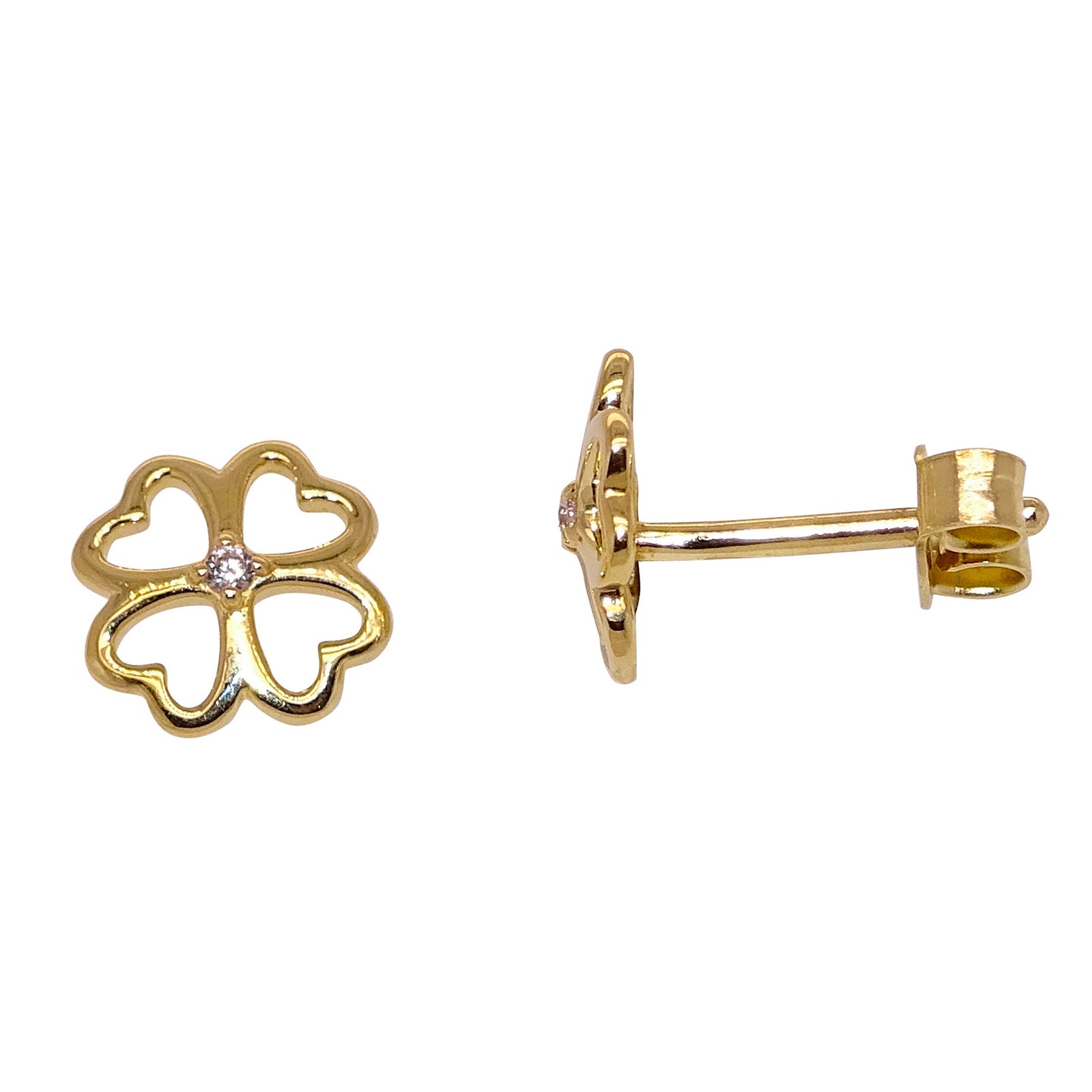 9ct gold four hearts cz stud earrings