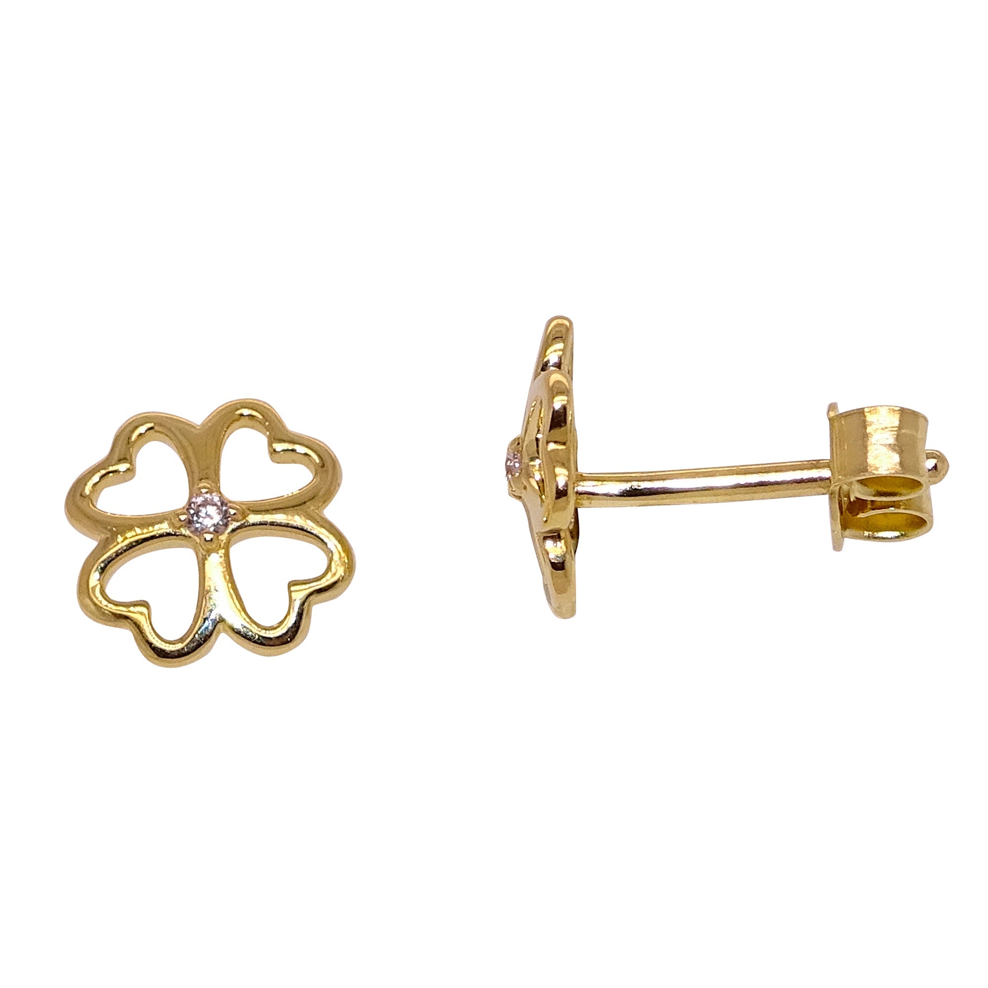9ct gold four hearts cz stud earrings