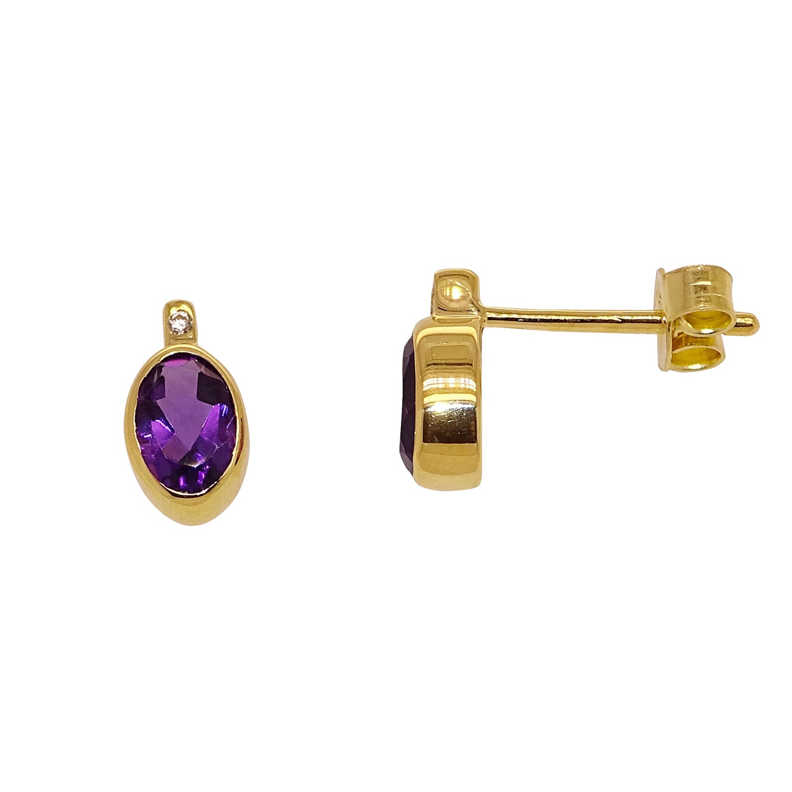 9ct gold 6mm oval amethyst & cz stud earrings