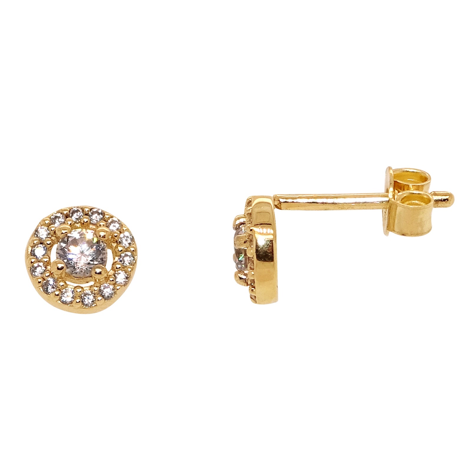 9ct gold 3mm cz & cz cluster halo stud earrings
