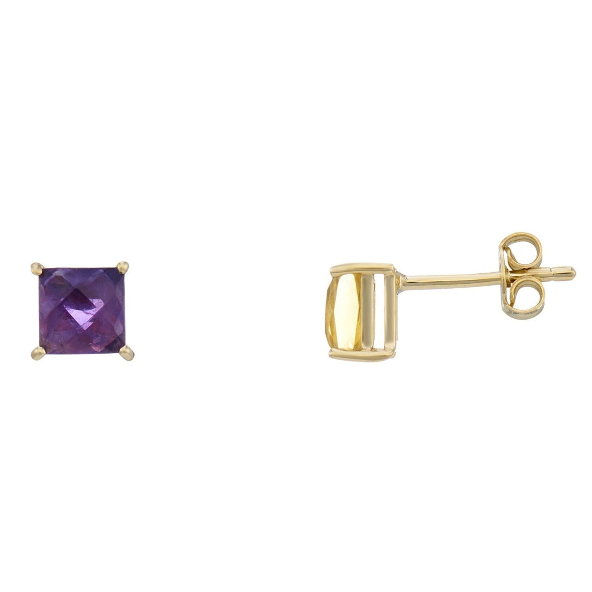 9ct gold 5mm square checkerboard cut amethyst stud earrings
