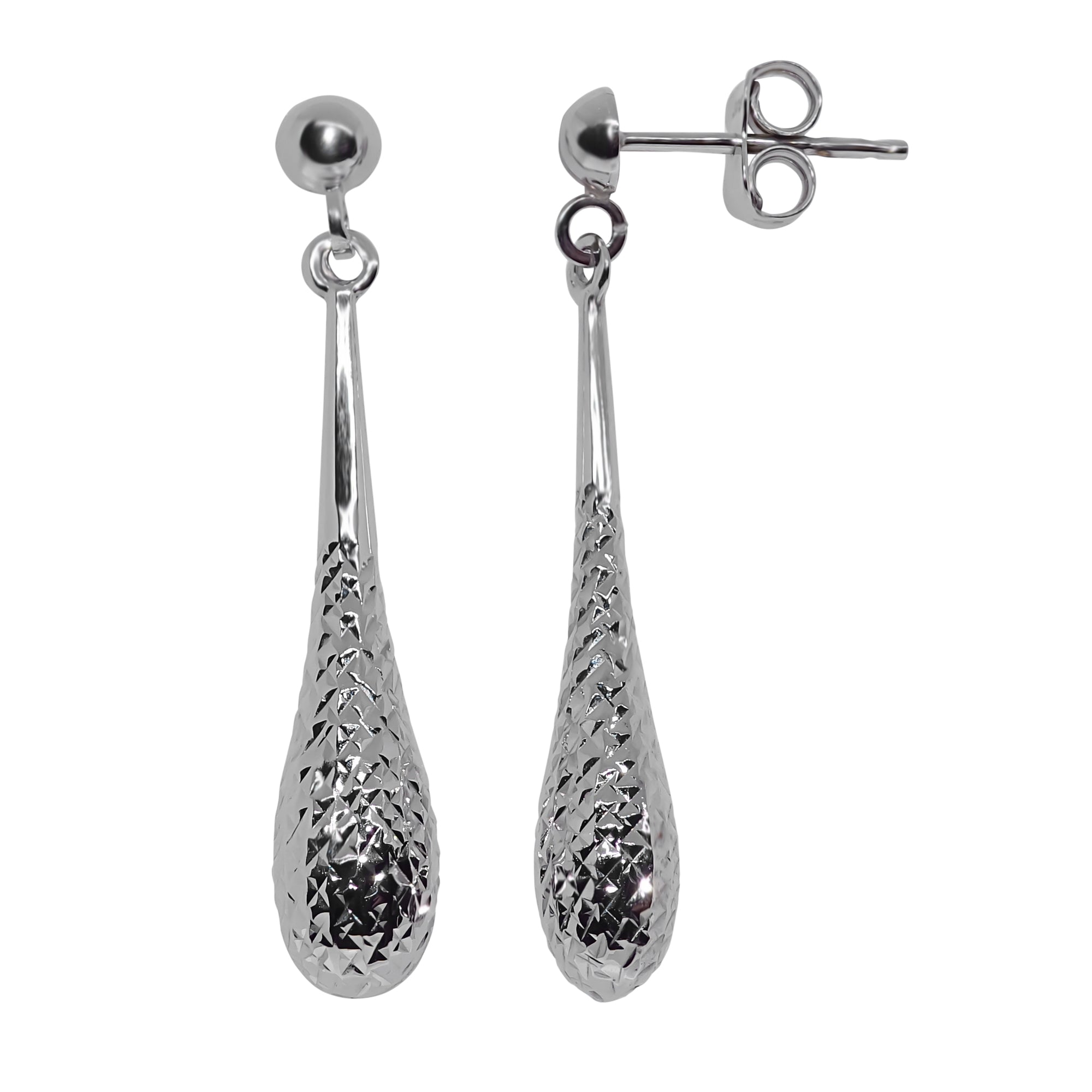 9ct white gold 26mm patterned drop earrings