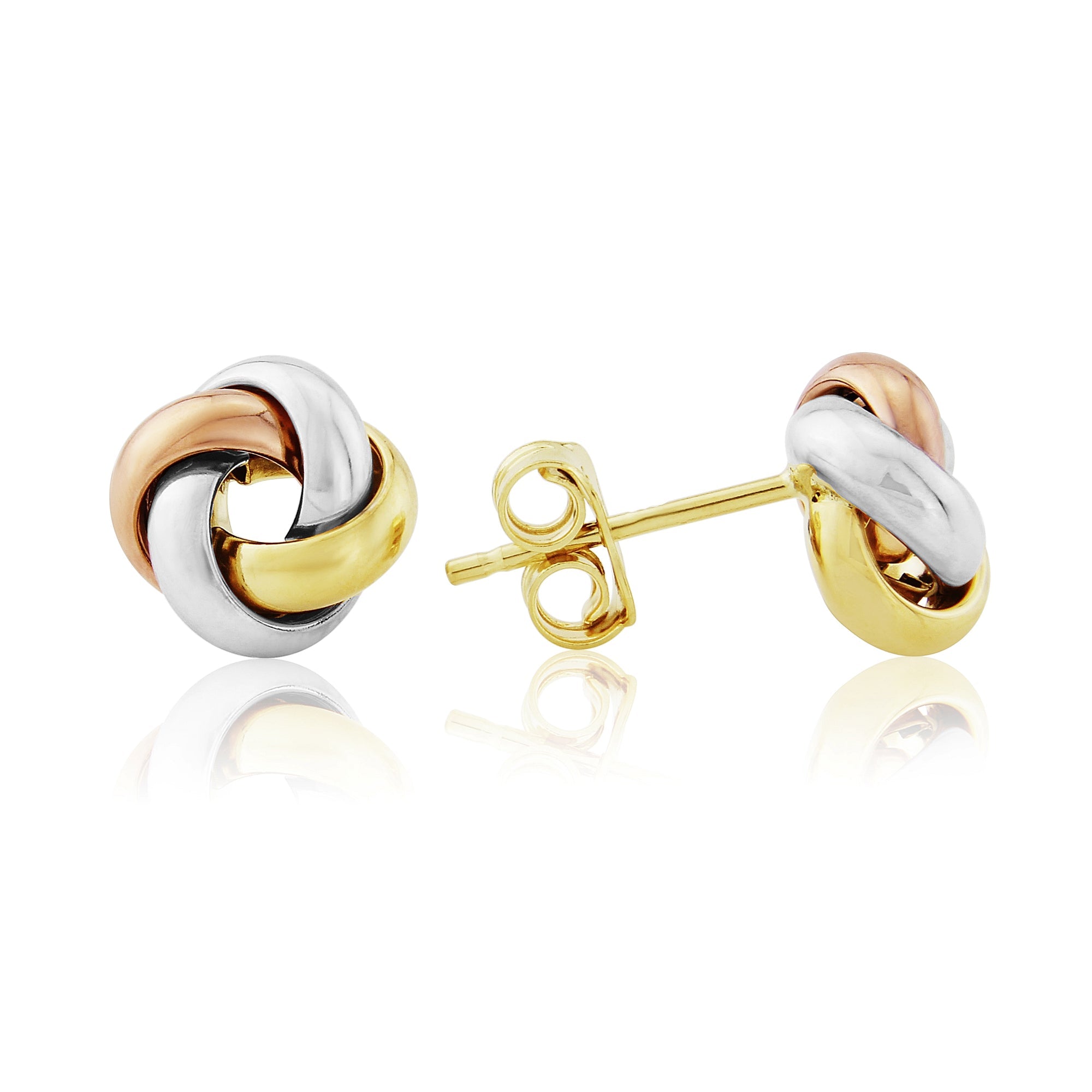 9ct gold 3 colour knot stud earrings