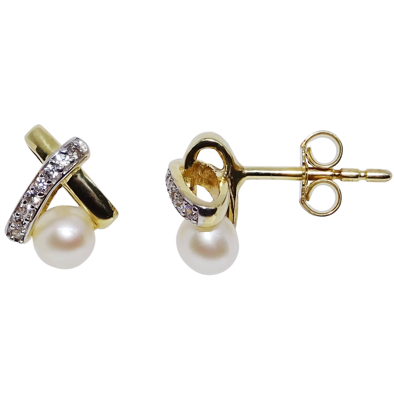 9ct gold 4.75mm freshwater pearl & cz stud earrings