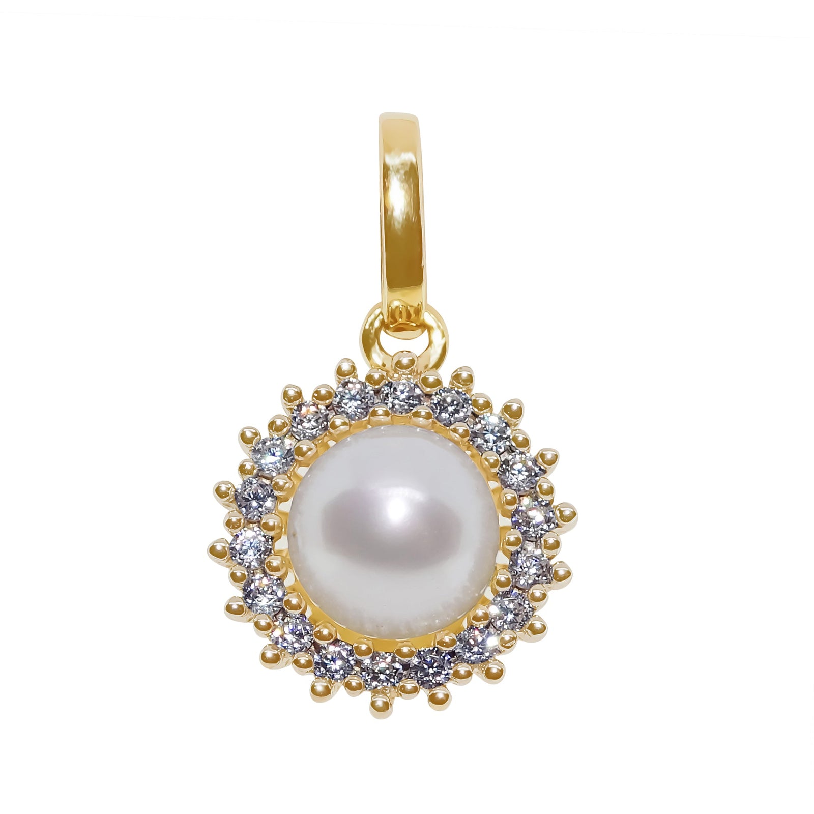 9ct gold 6.50mm freshwater pearl & cz pendant