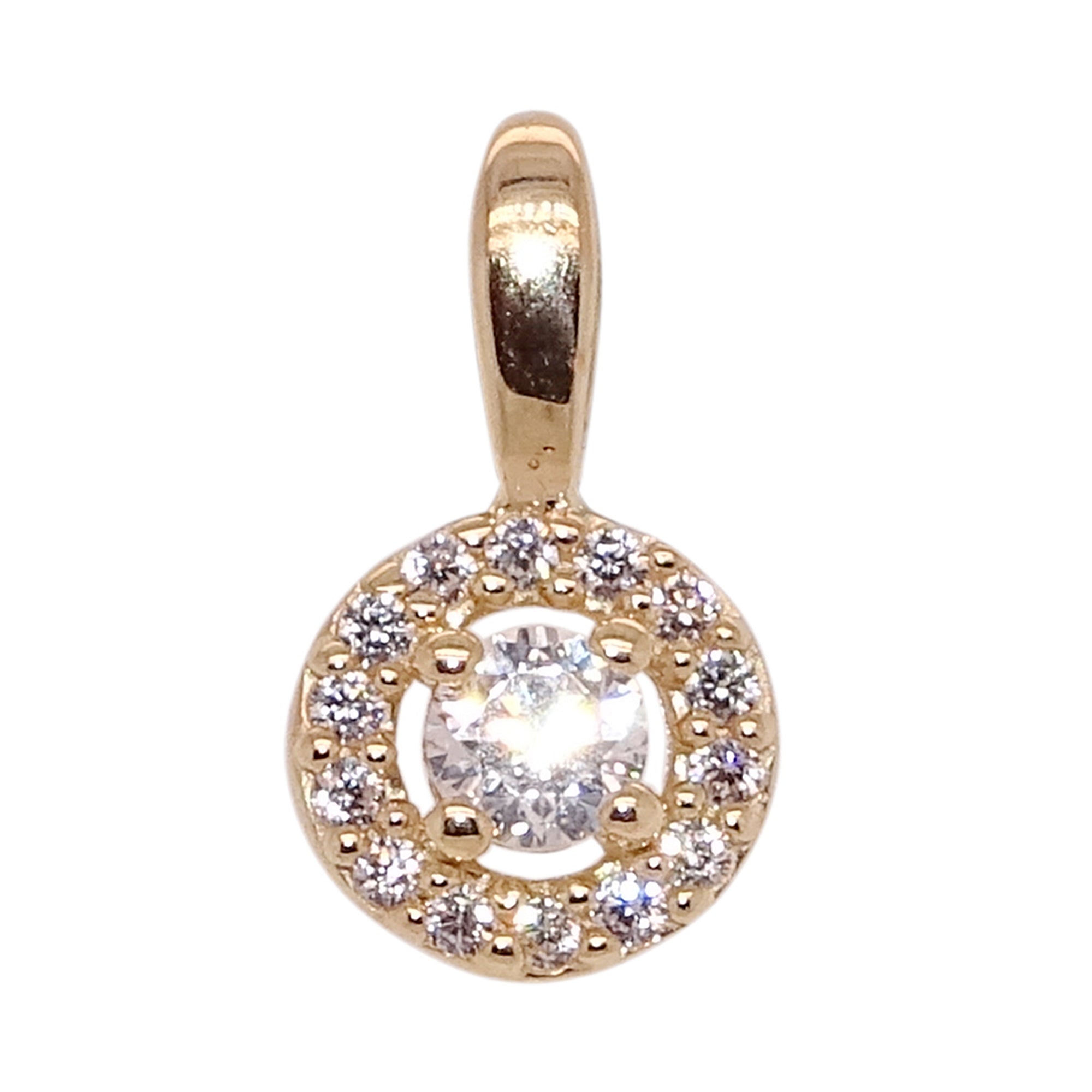 9ct gold 3mm cz & cz halo cluster pendant