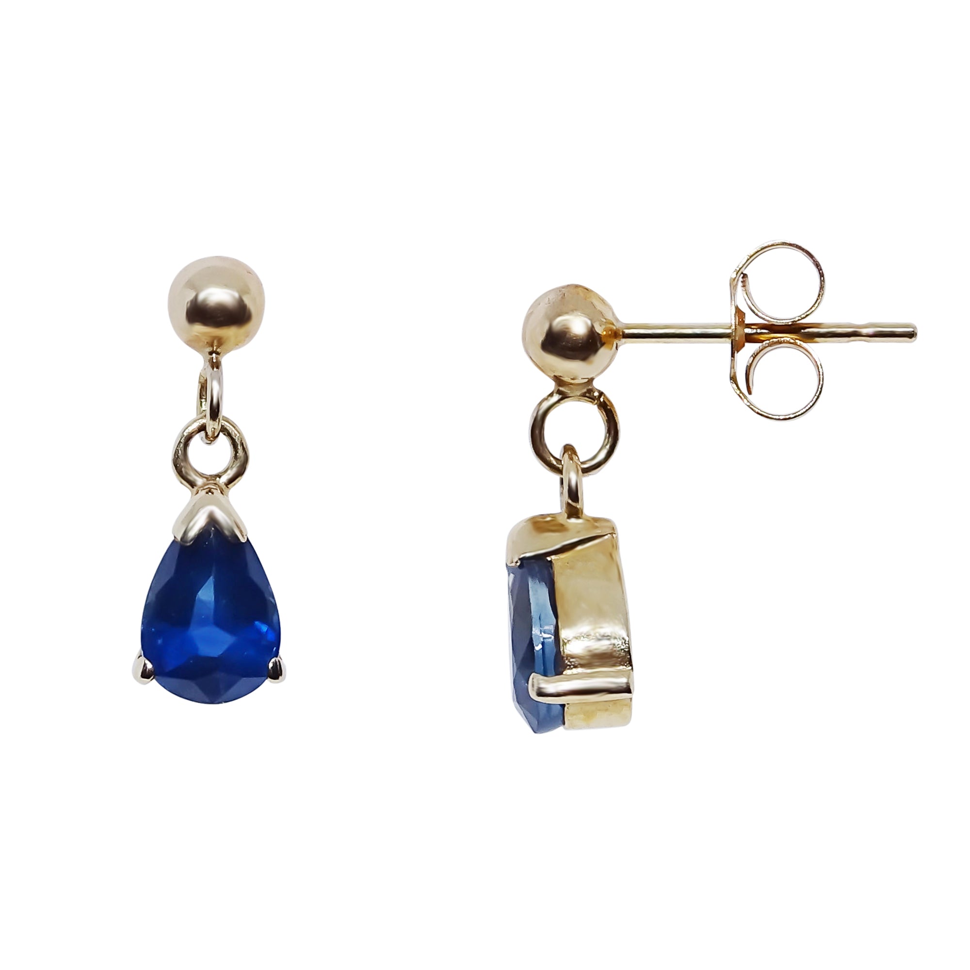 9ct gold 6x4mm pear shape sapphire drop earrings