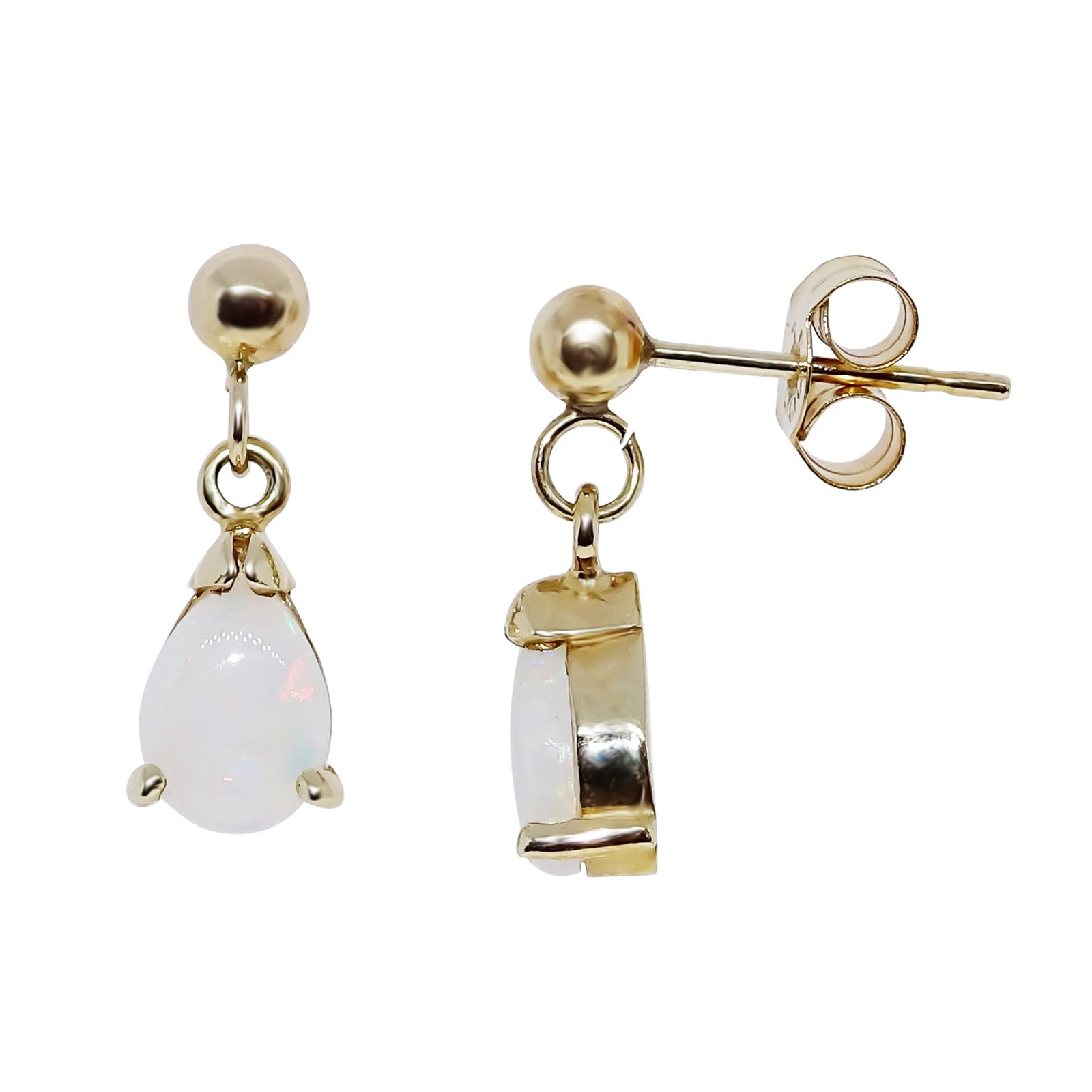 9ct gold 7x5mm pear shape opal drop earrings