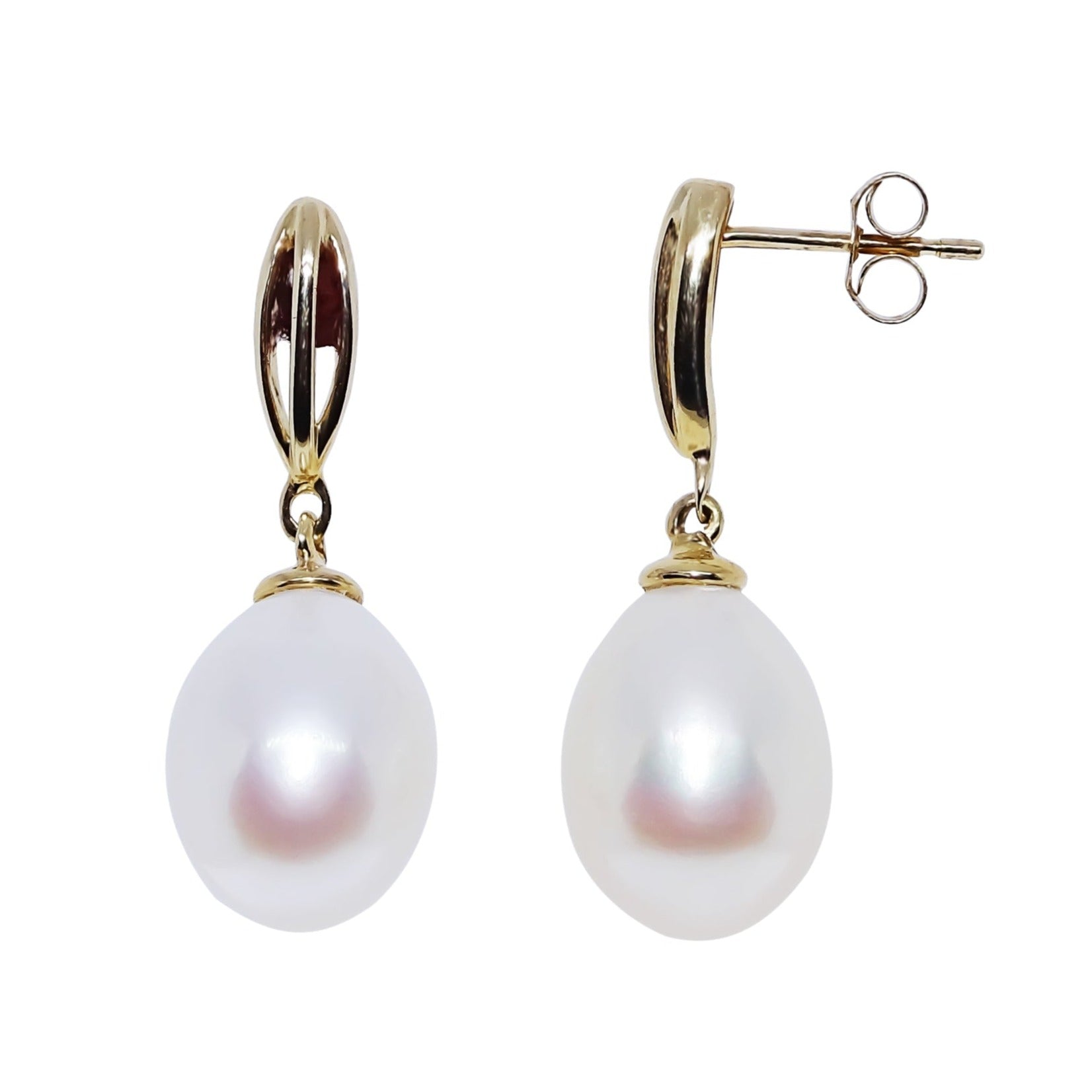9ct gold freshwater 11x9mm pearl drop earrings