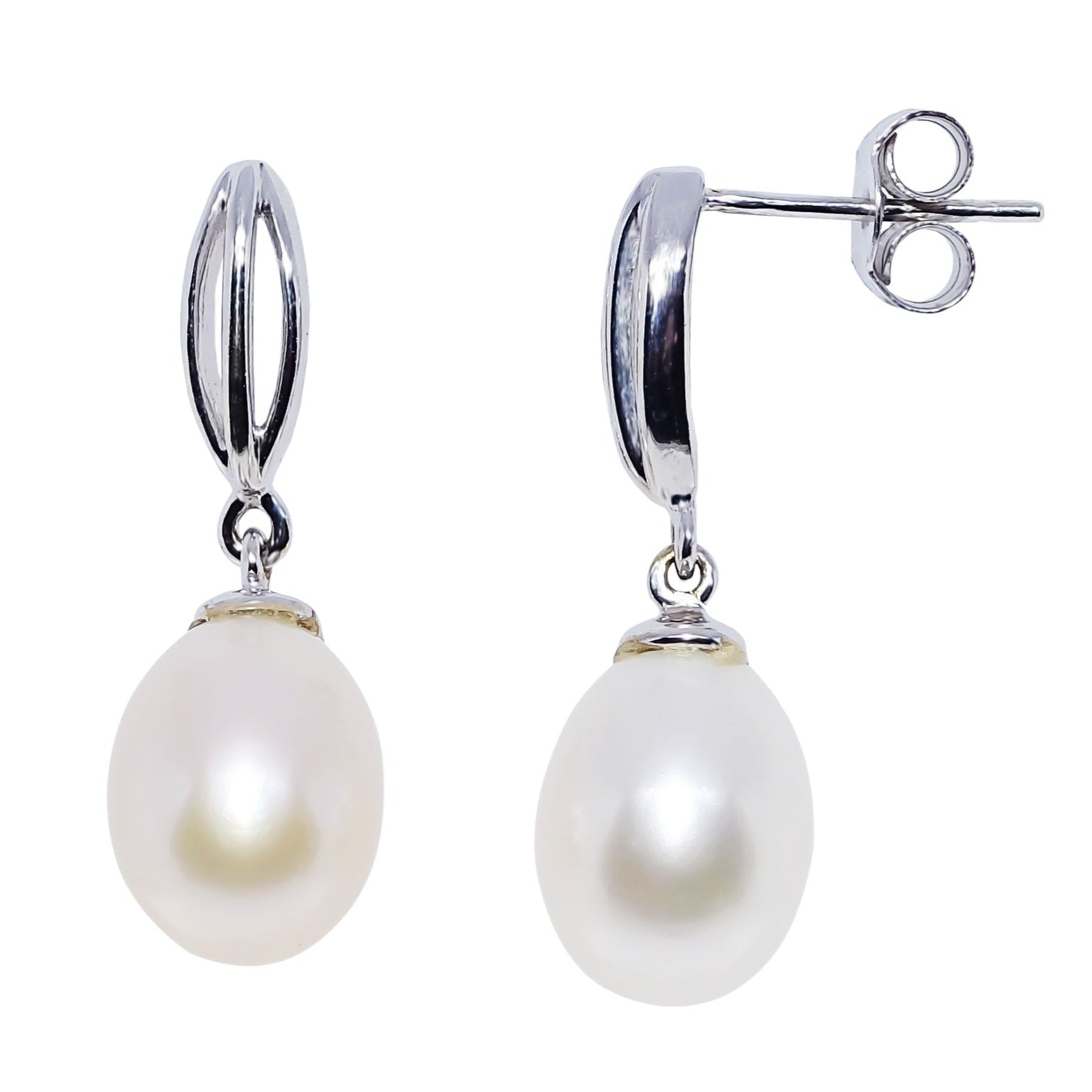 9ct white gold freshwater 11x9mm pearl drop earrings