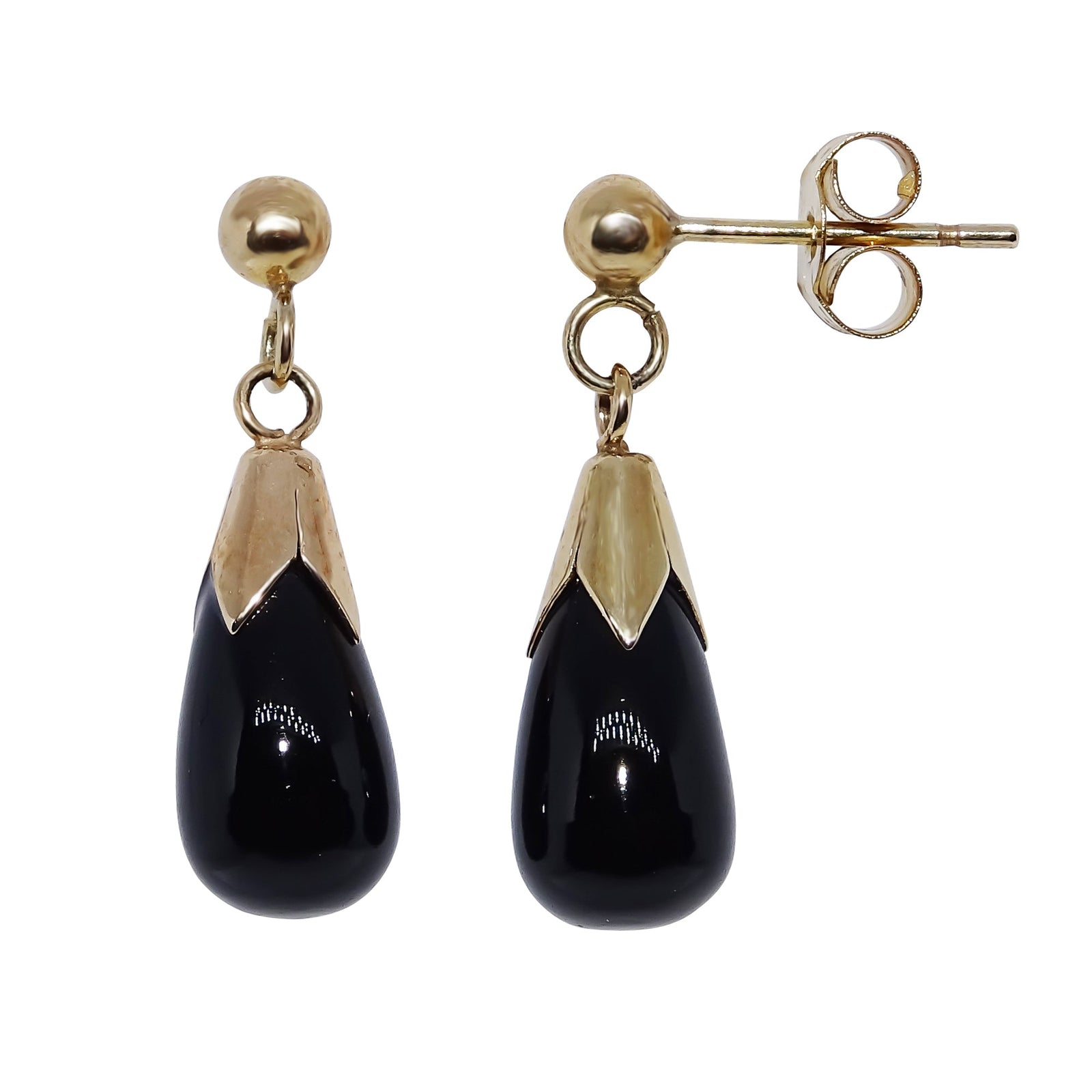 9ct gold created onxy bomber drop earrings