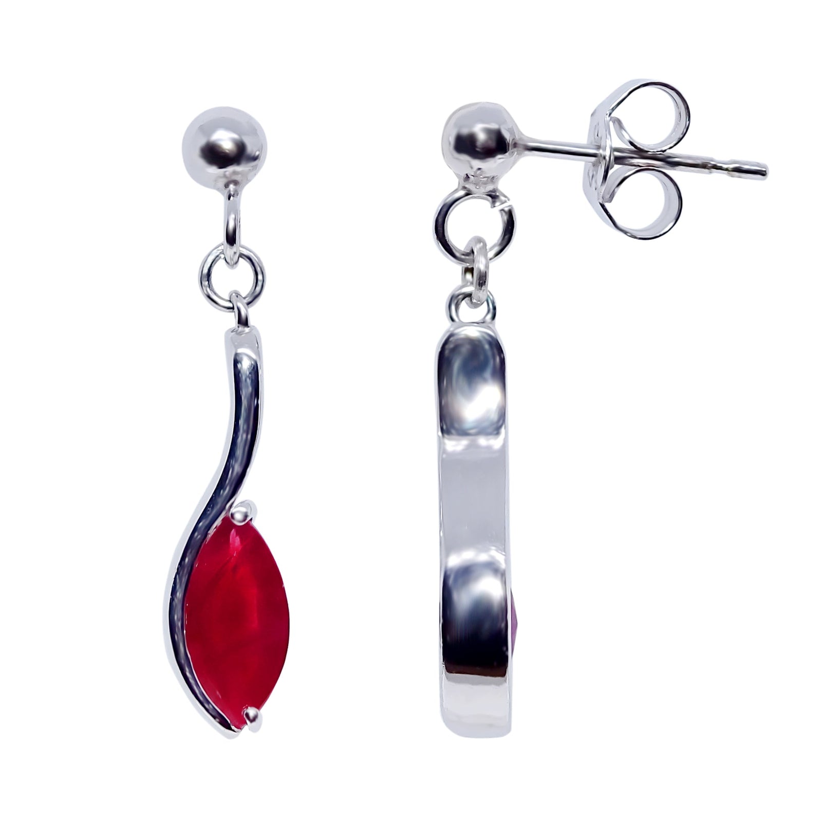 9ct white gold 8x4mm marquise shape ruby drop earrings