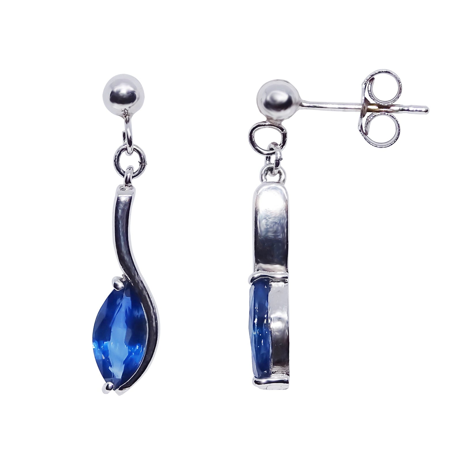 9ct white gold 8x4mm marquise shape sapphire drop earrings