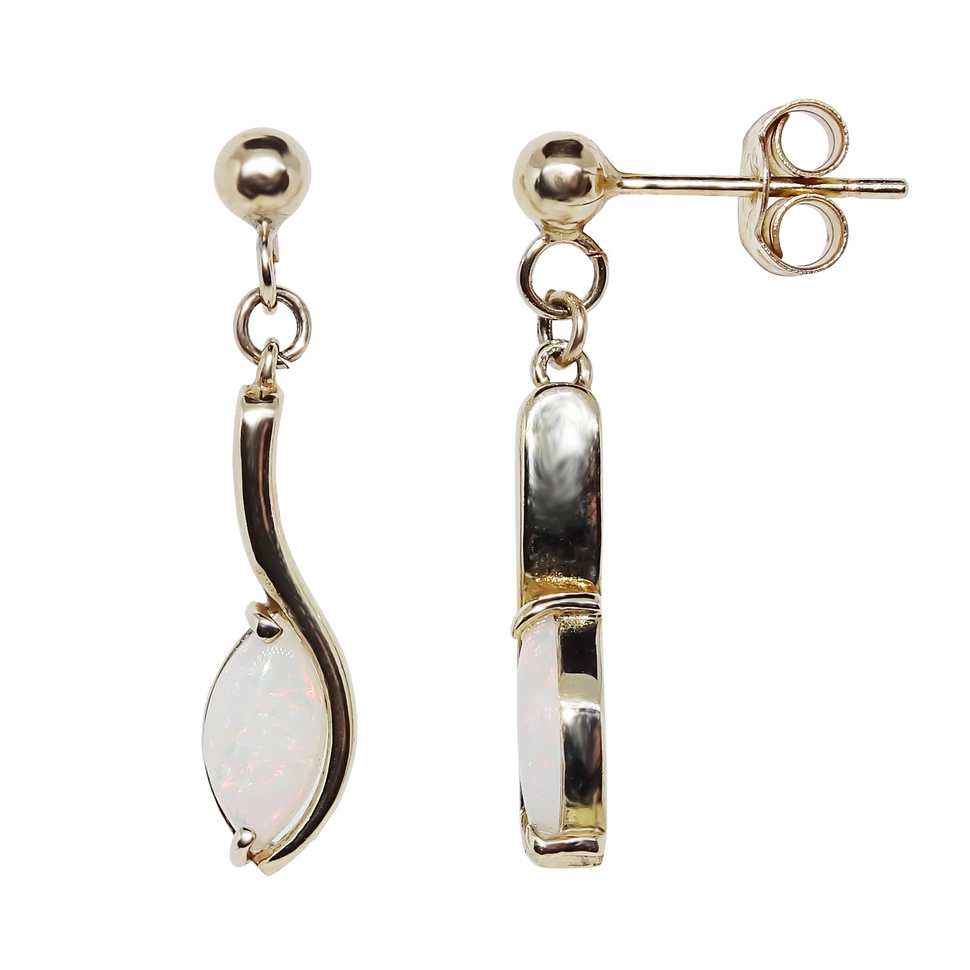 9ct gold 8x4mm marquise shape opal drop earrings