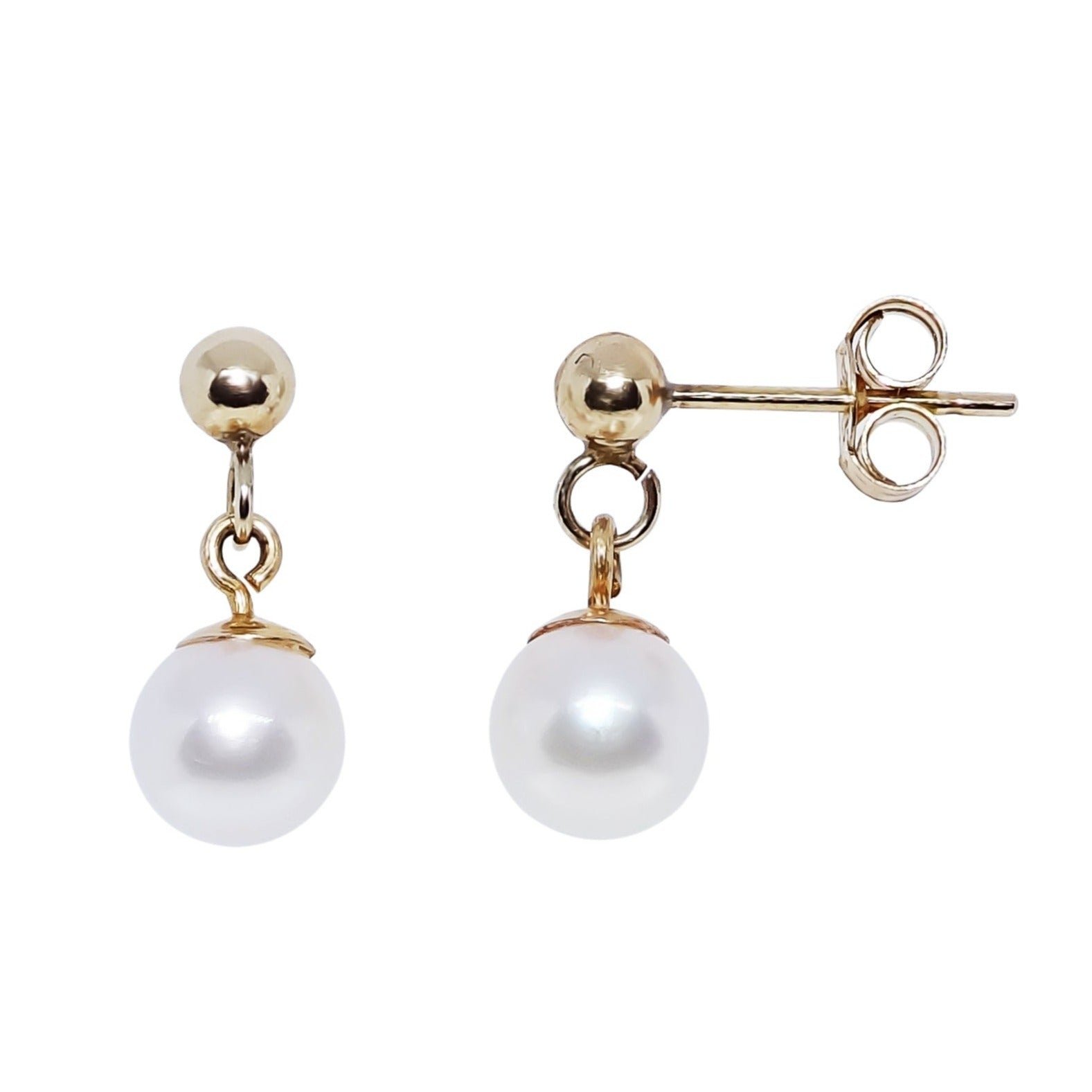 9ct gold 6.5mm cultured pearl drop earrings