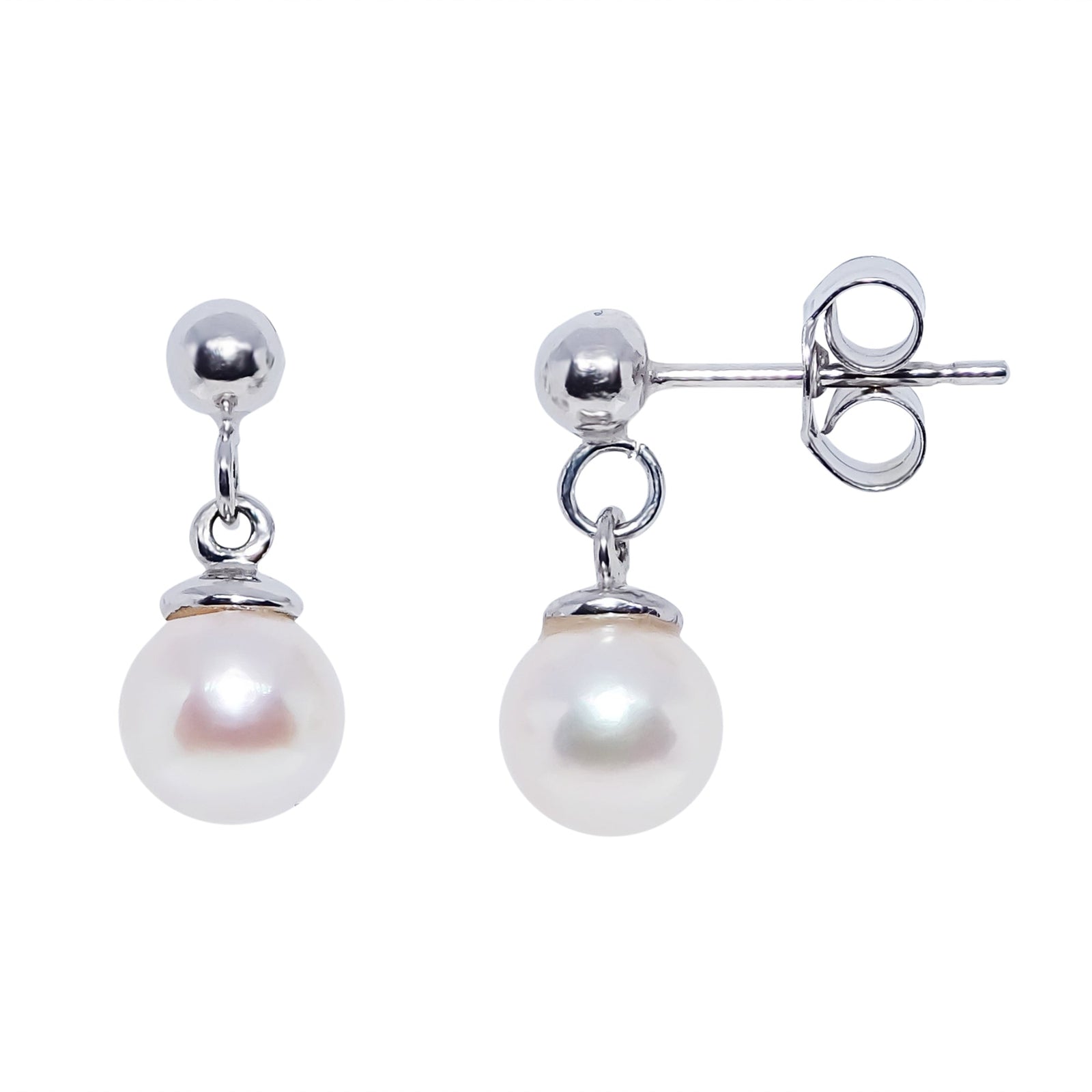 9ct white gold 6.5mm cultured pearl drop earrings