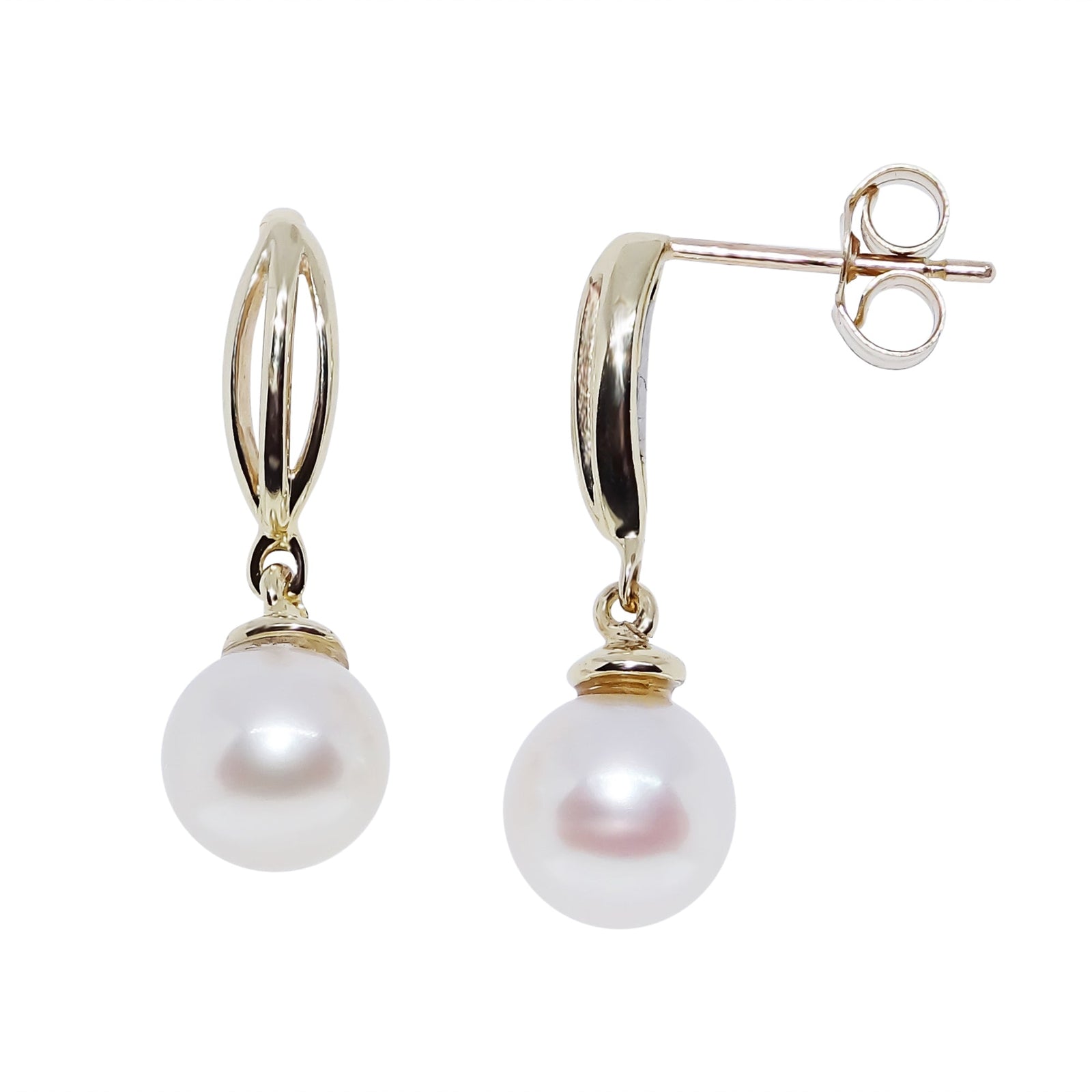9ct gold 7.5mm cultured pearl drop earrings